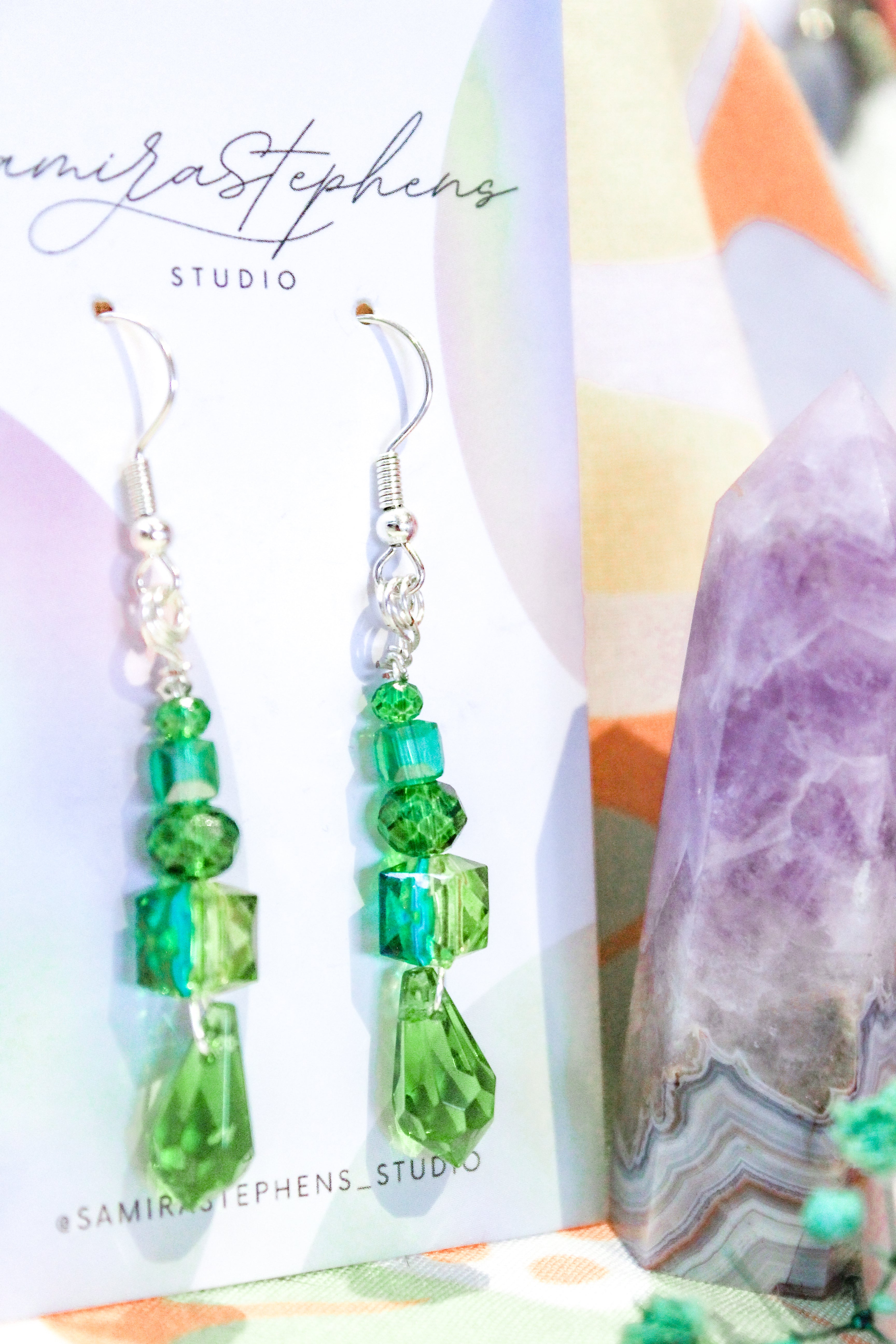 Elodie Crystal Drop Earrings in Green