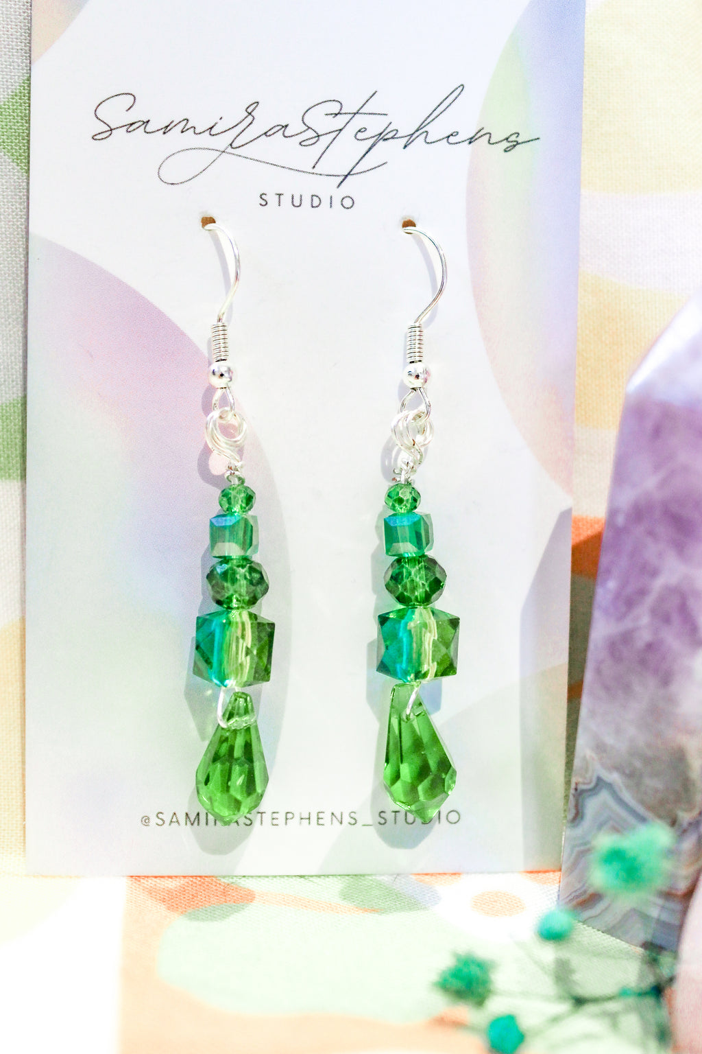 Elodie Crystal Drop Earrings in Green