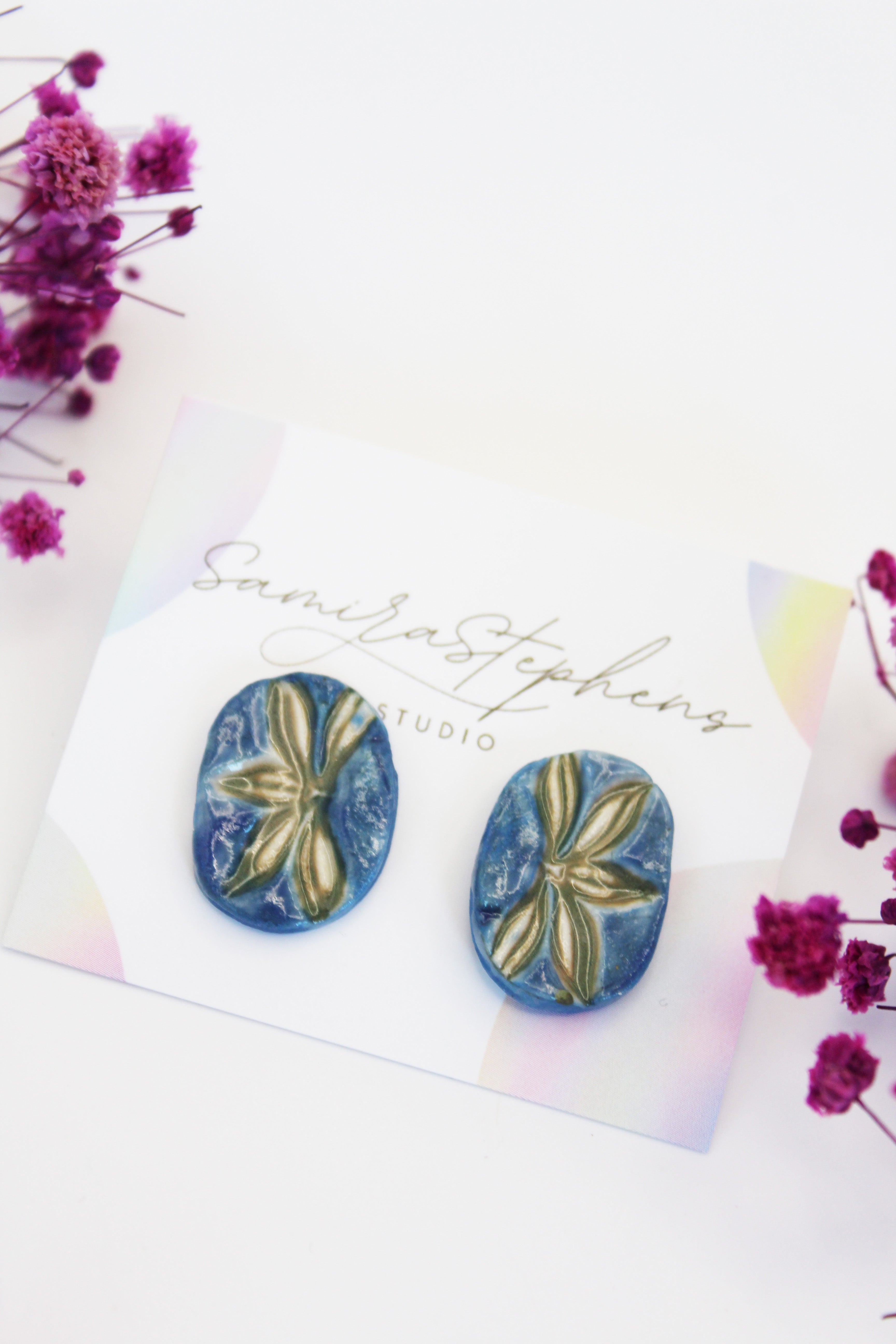 Evie Ceramic Leaf Stud Earrings