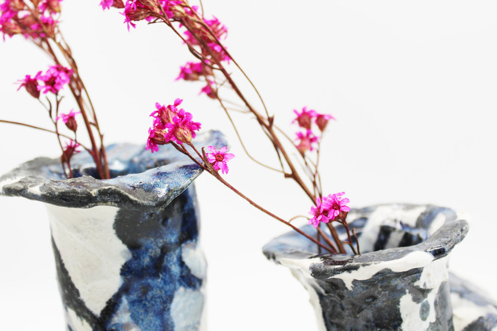 Glaciers Set of 2 Ceramic Sculptural Vases in Blue