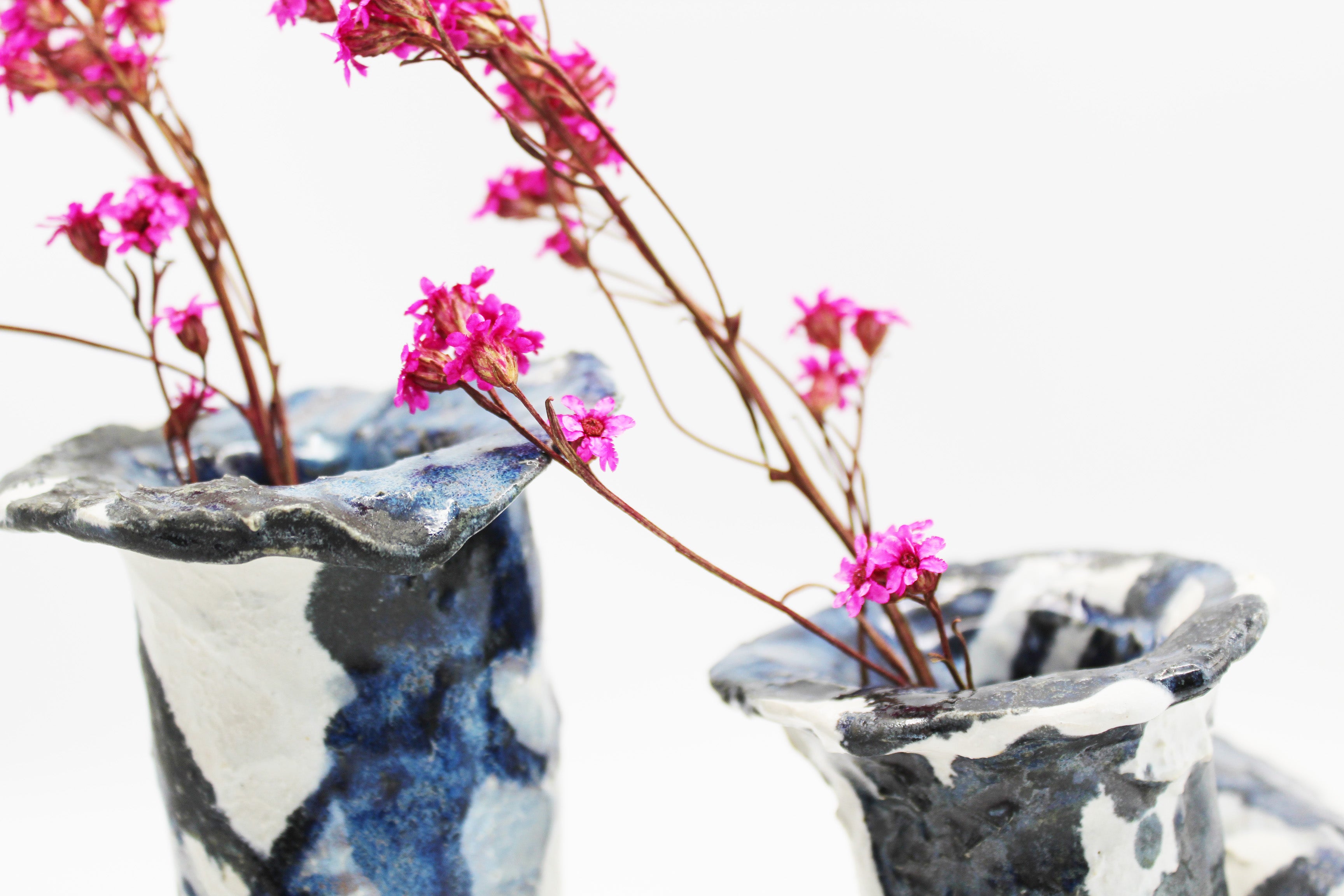 Glaciers Set of 2 Ceramic Sculptural Vases in Blue