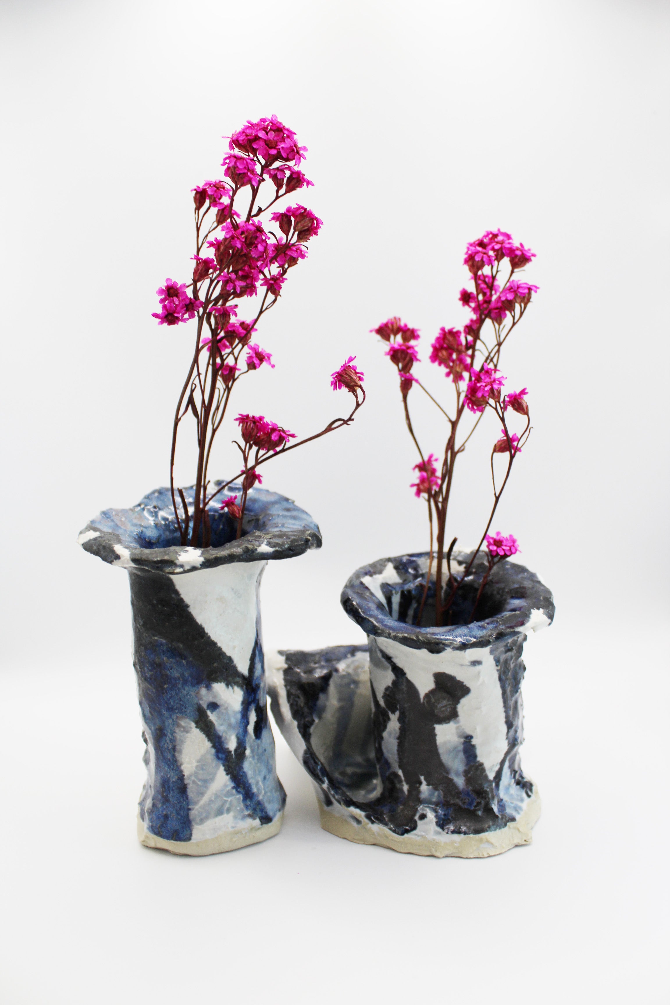 Glaciers Set of 2 Ceramic Sculptural Vases in Blue