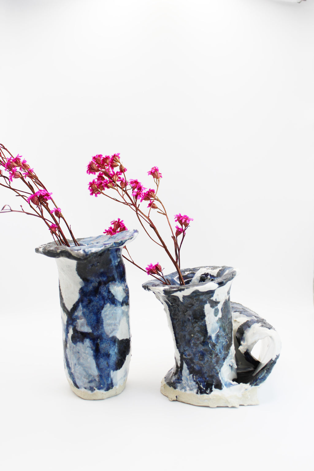 Glaciers Set of 2 Ceramic Sculptural Vases in Blue
