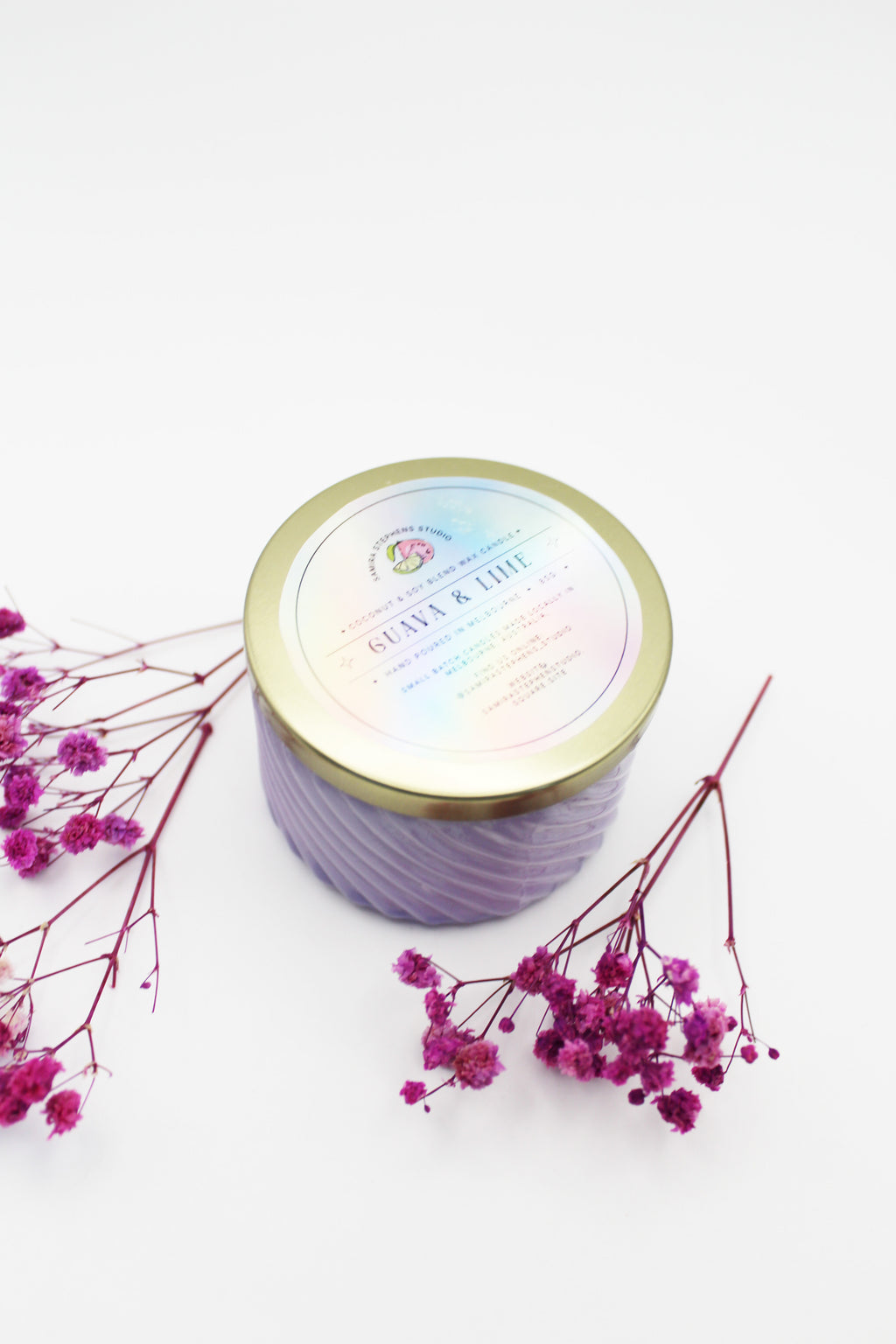 Sarina Purple Coconut Soy Candle in Guava & Lime