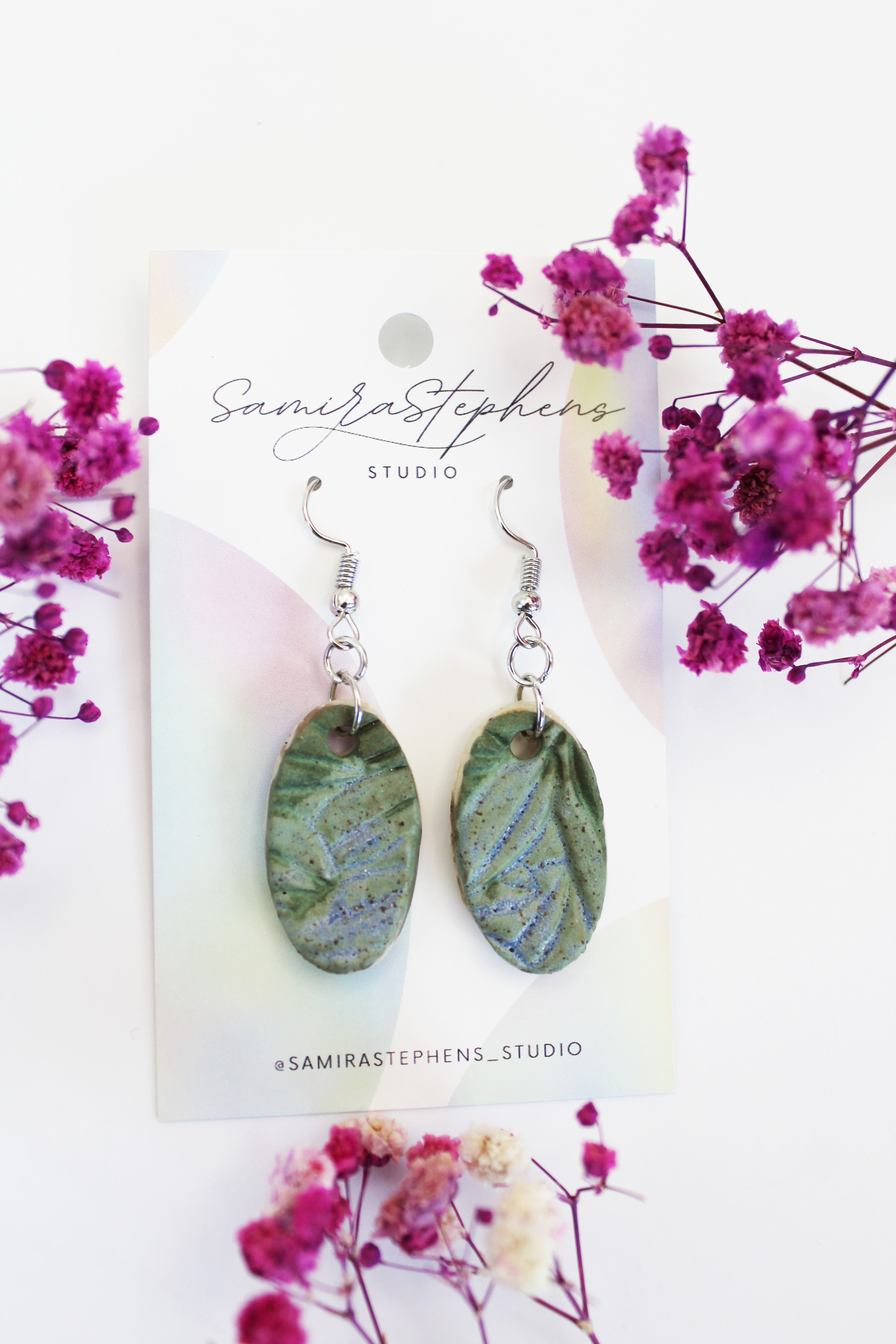 Mirabel Ceramic Leafy Oval Earrings