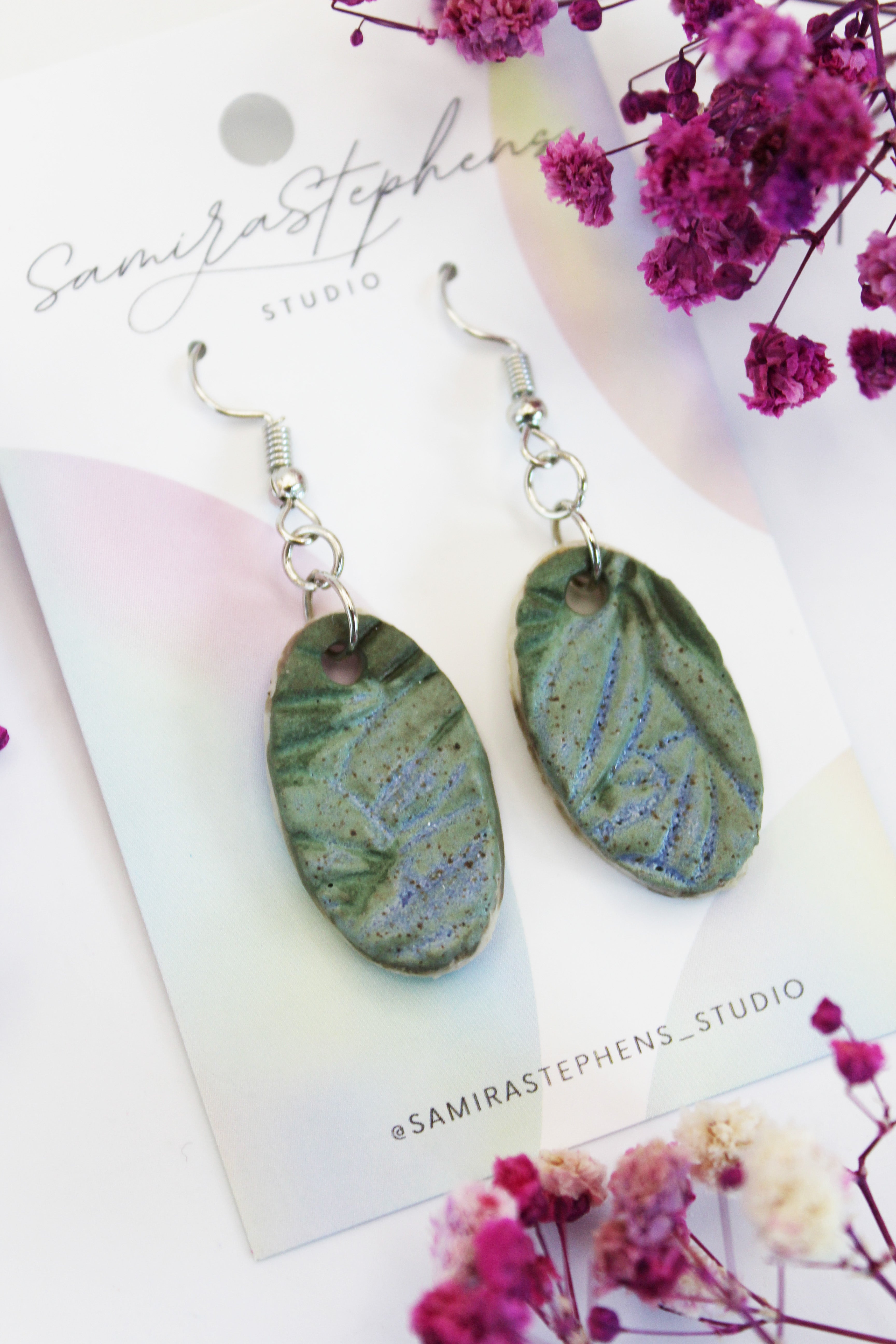 Mirabel Ceramic Leafy Oval Earrings