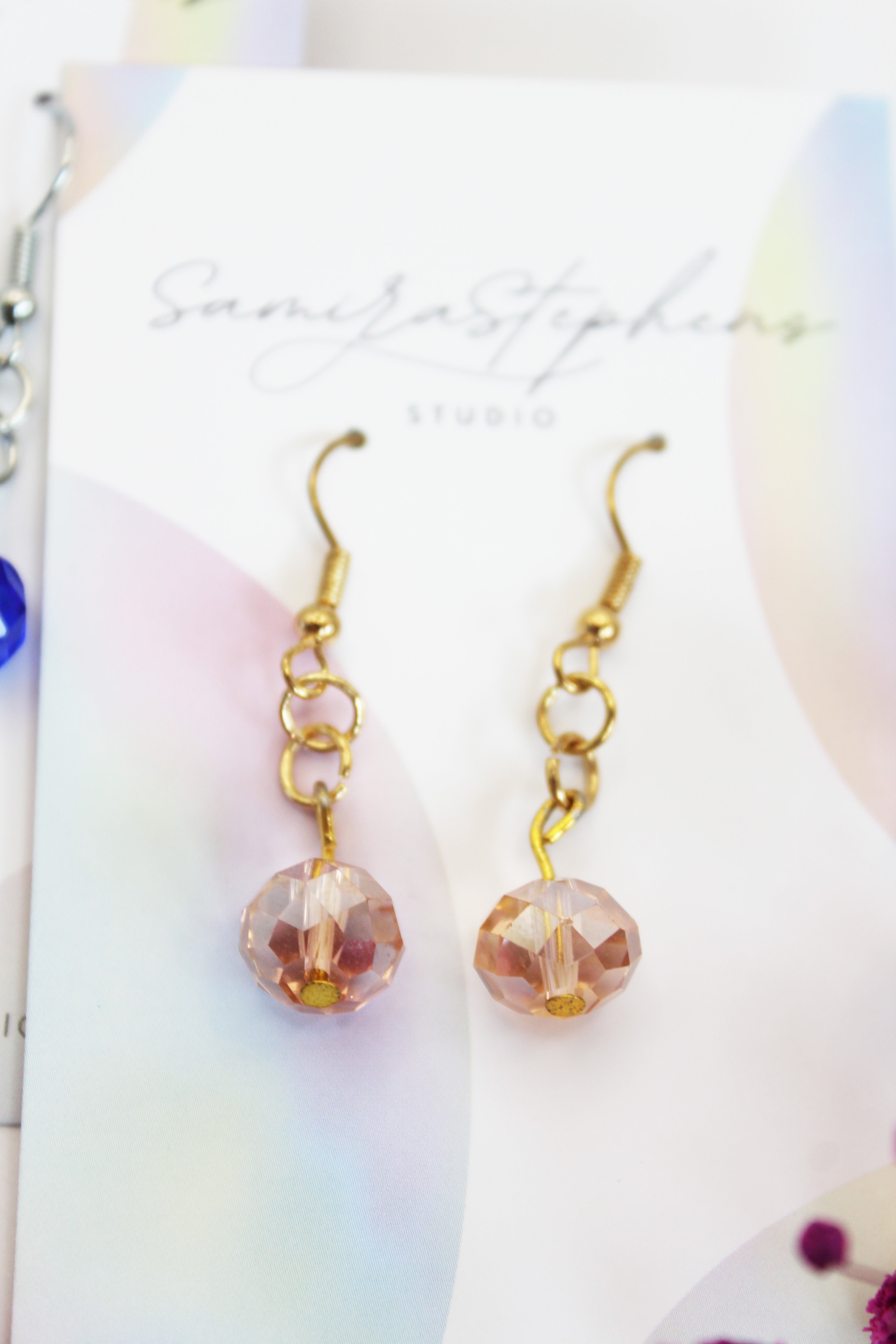 Anna Single Bead Earrings in Pink