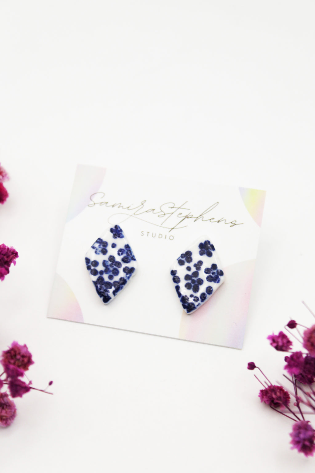 Liv Porcelain Floral Diamond Stud Earrings