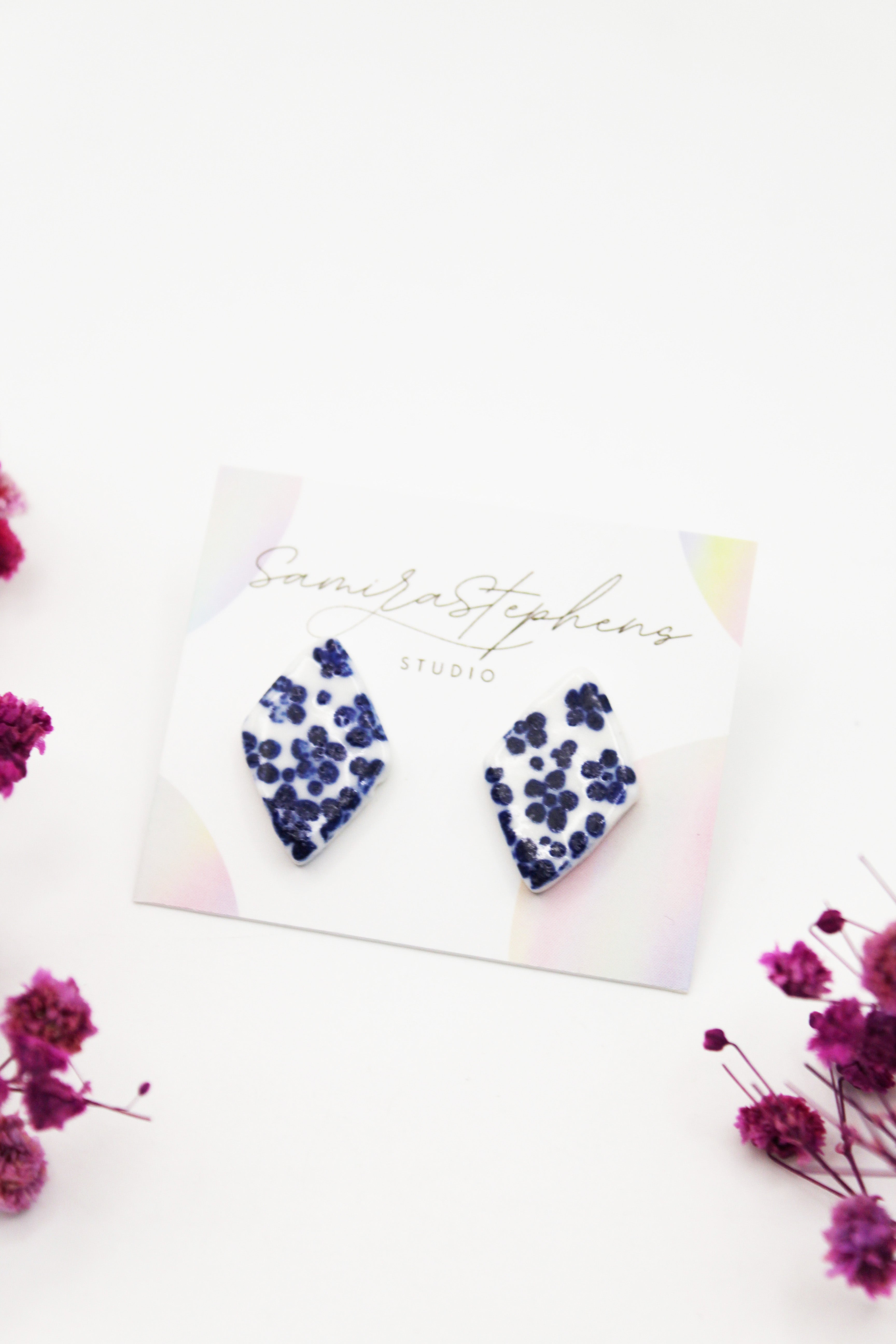 Liv Porcelain Floral Diamond Stud Earrings