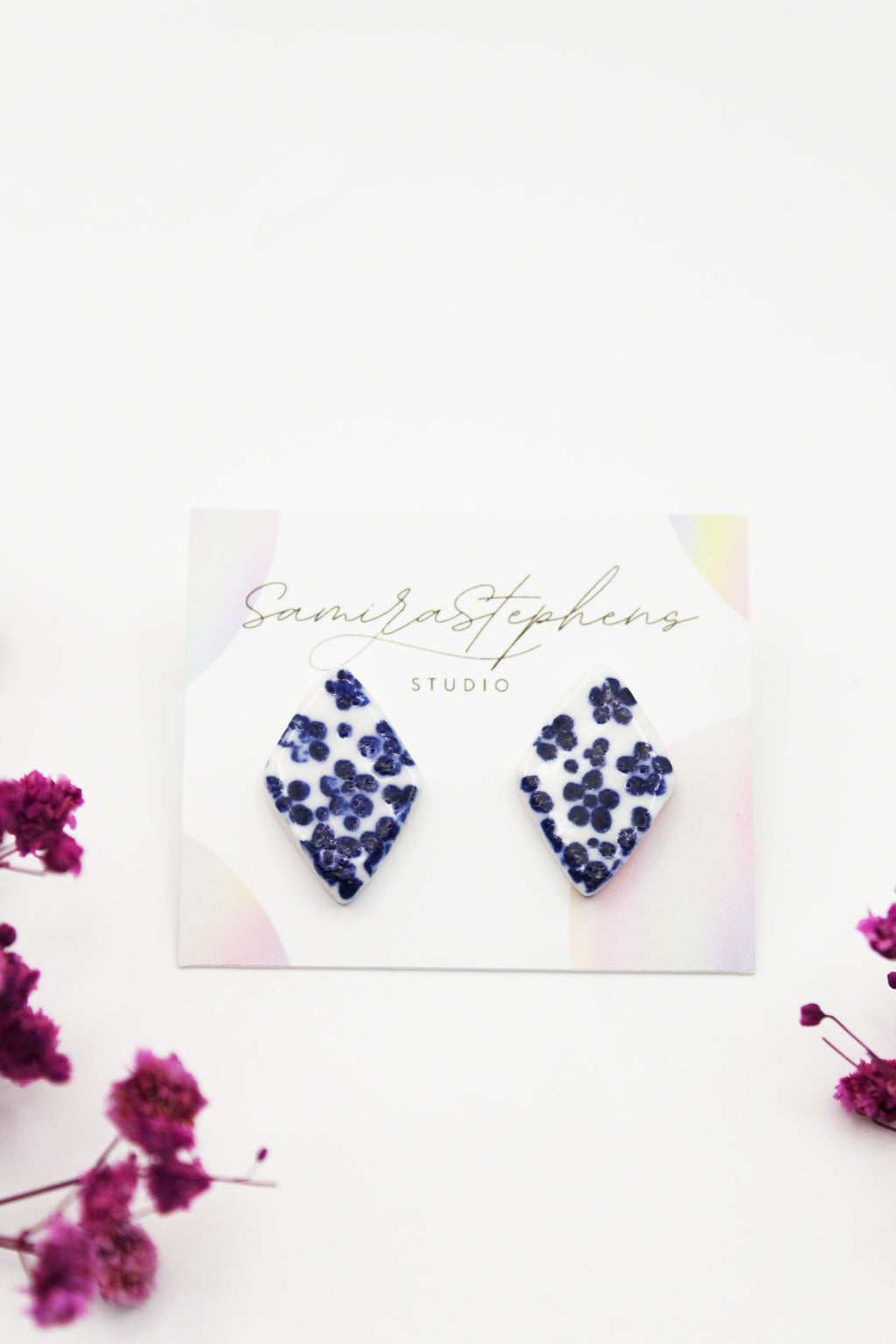 Liv Porcelain Floral Diamond Stud Earrings