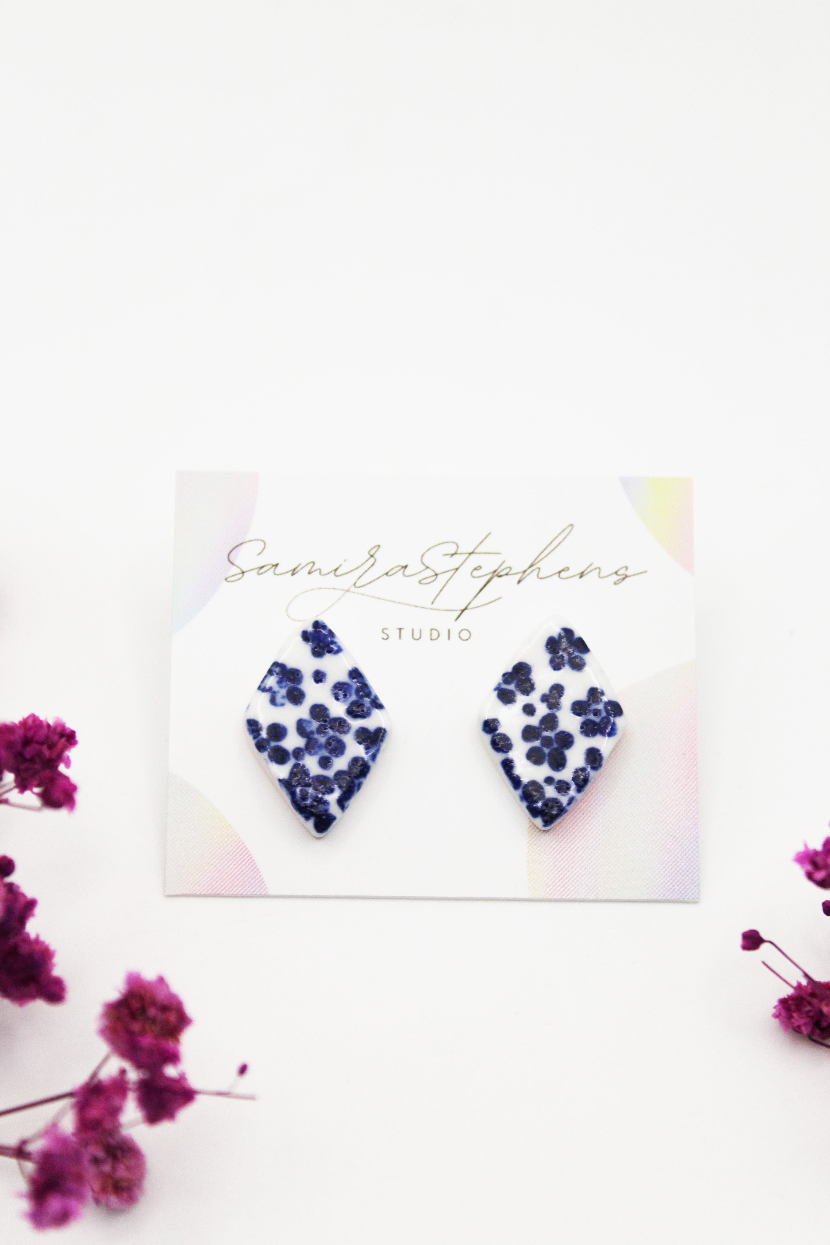 Liv Porcelain Floral Diamond Stud Earrings