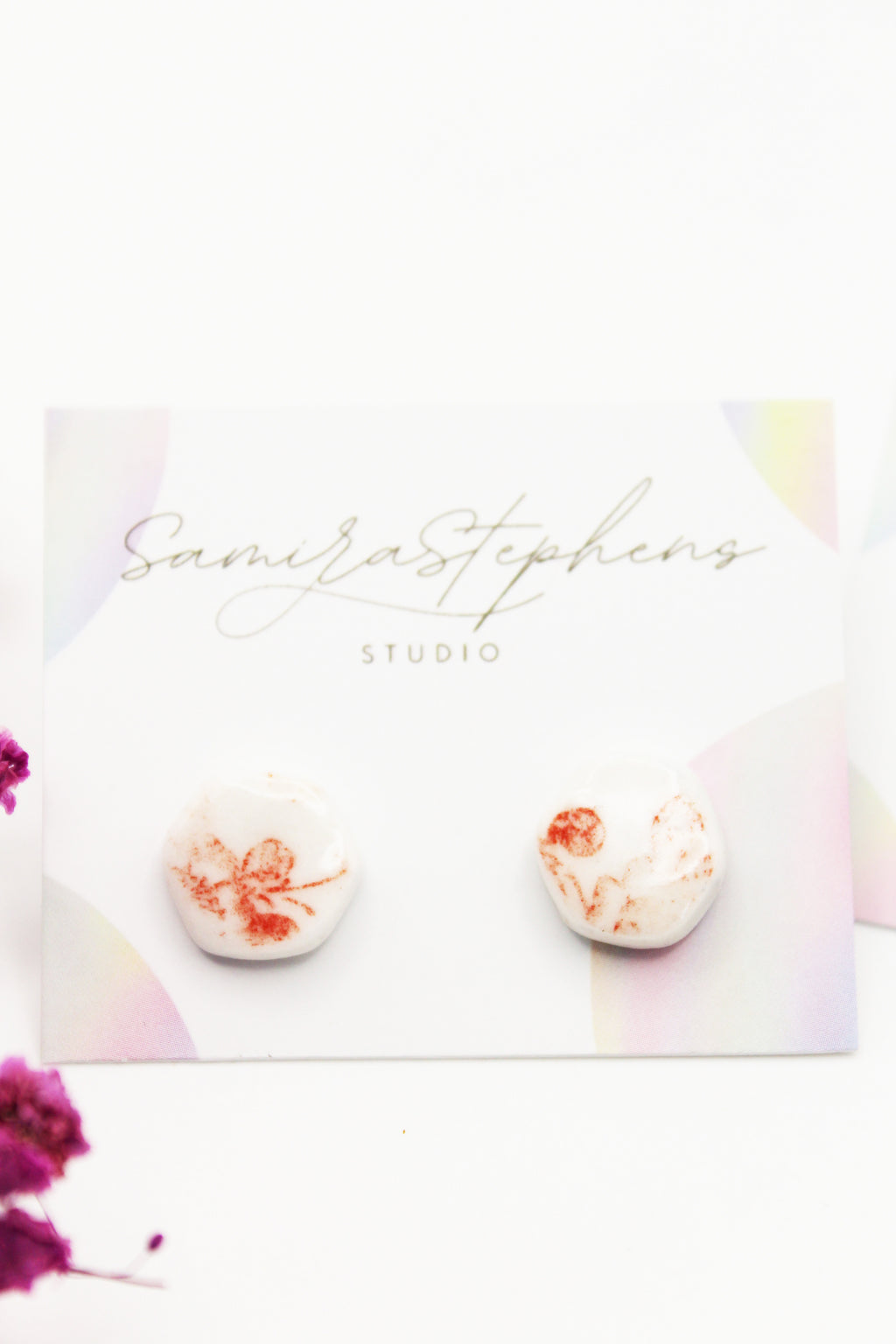 Penelope Porcelain Hexagonal Floral Stud Earrings