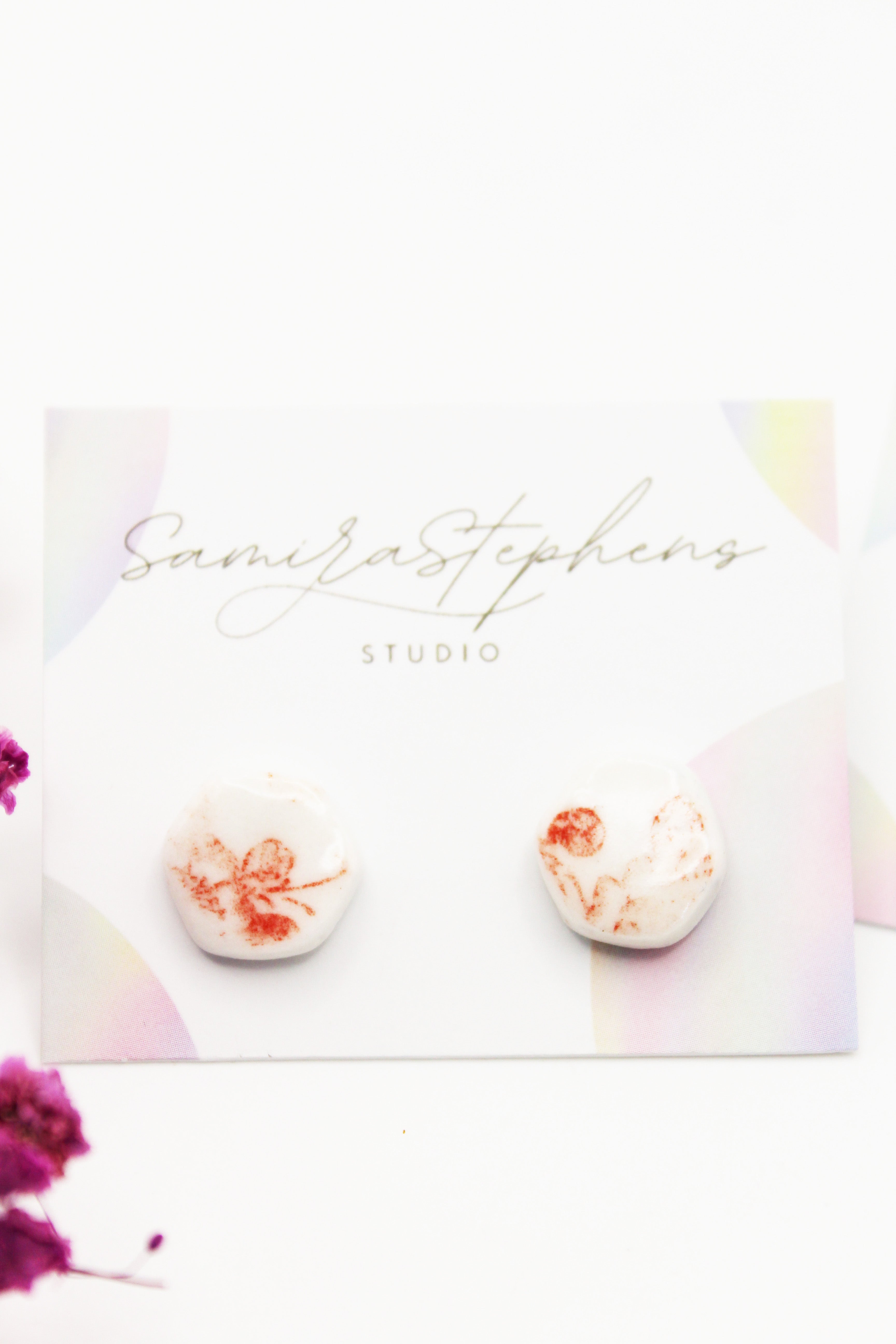 Penelope Porcelain Hexagonal Floral Stud Earrings