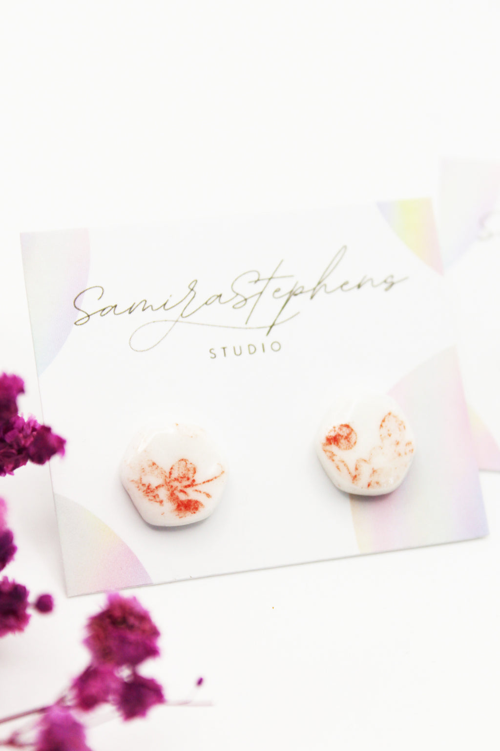 Penelope Porcelain Hexagonal Floral Stud Earrings