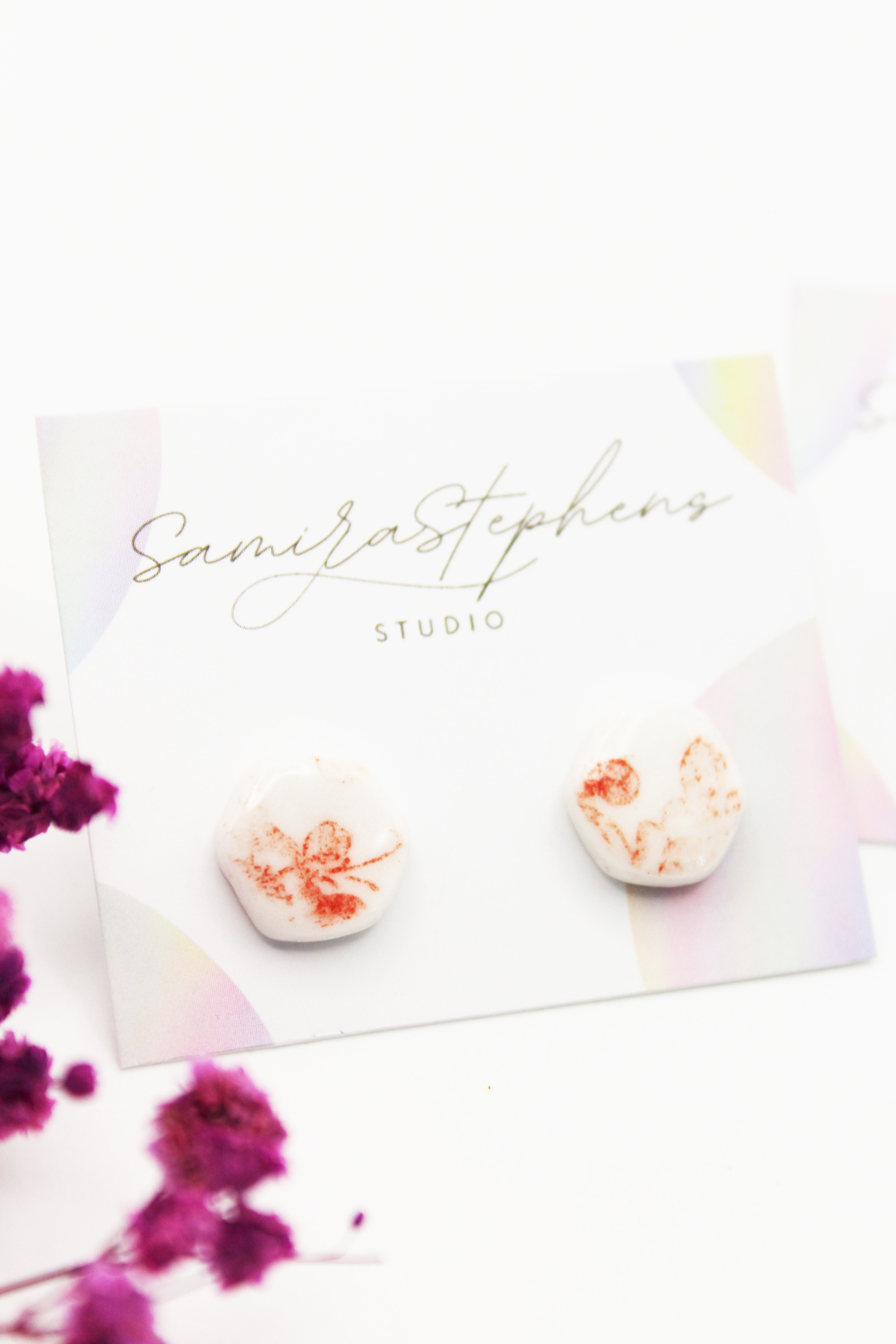 Penelope Porcelain Hexagonal Floral Stud Earrings