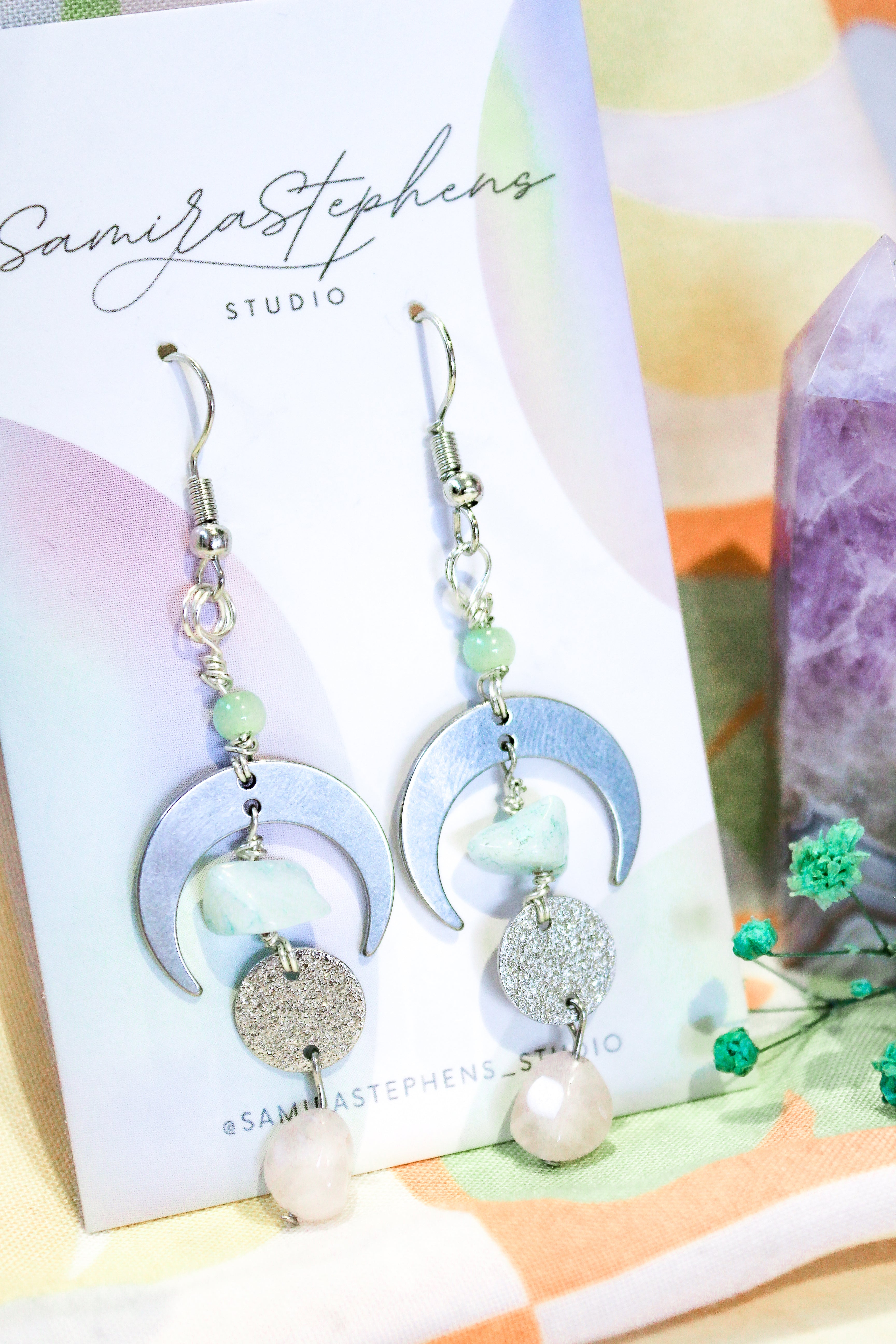 Asteria Celestial Drop Earrings in Silver