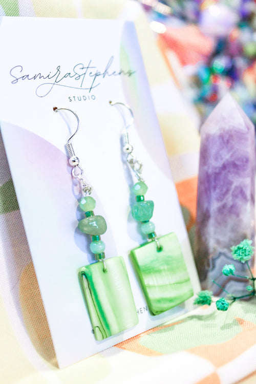 Calista Shell Drop Earrings in Green
