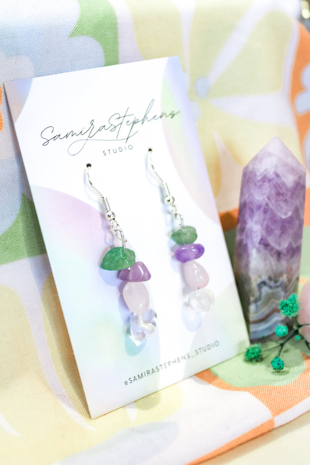 Evelina Crystal Drop Earrings in Multicolour