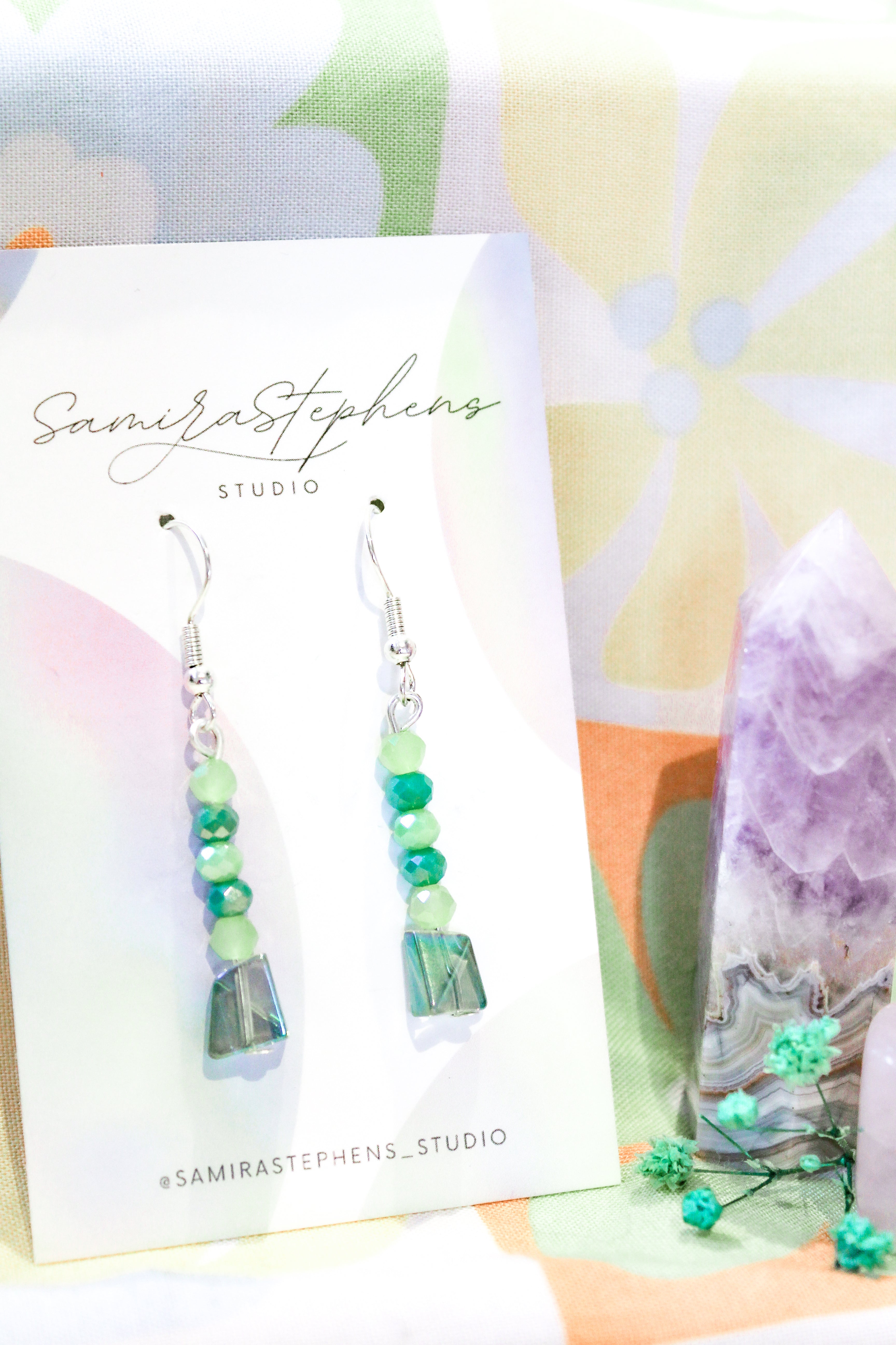 Luciana Faceted Drop Earrings in Green