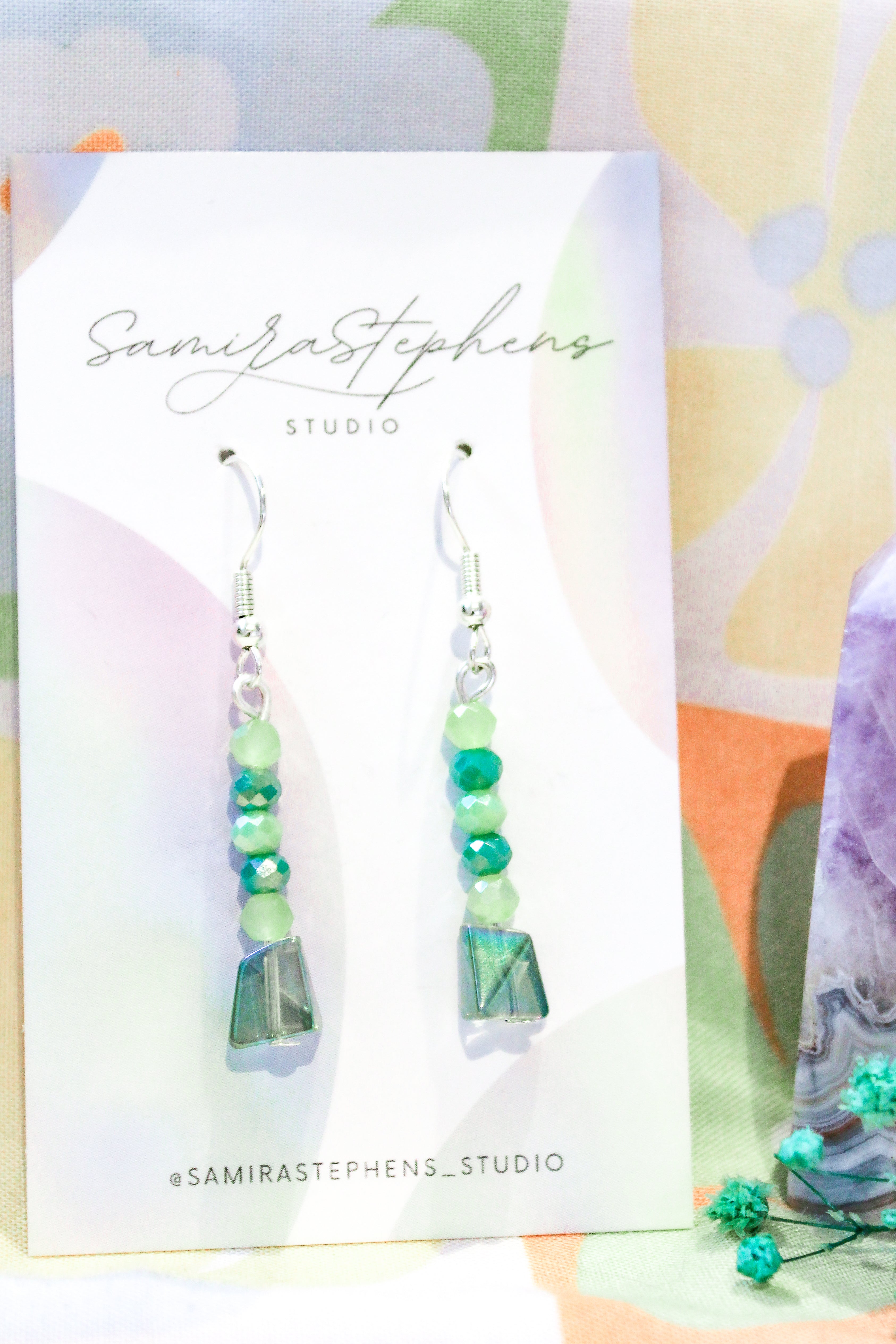 Luciana Faceted Drop Earrings in Green
