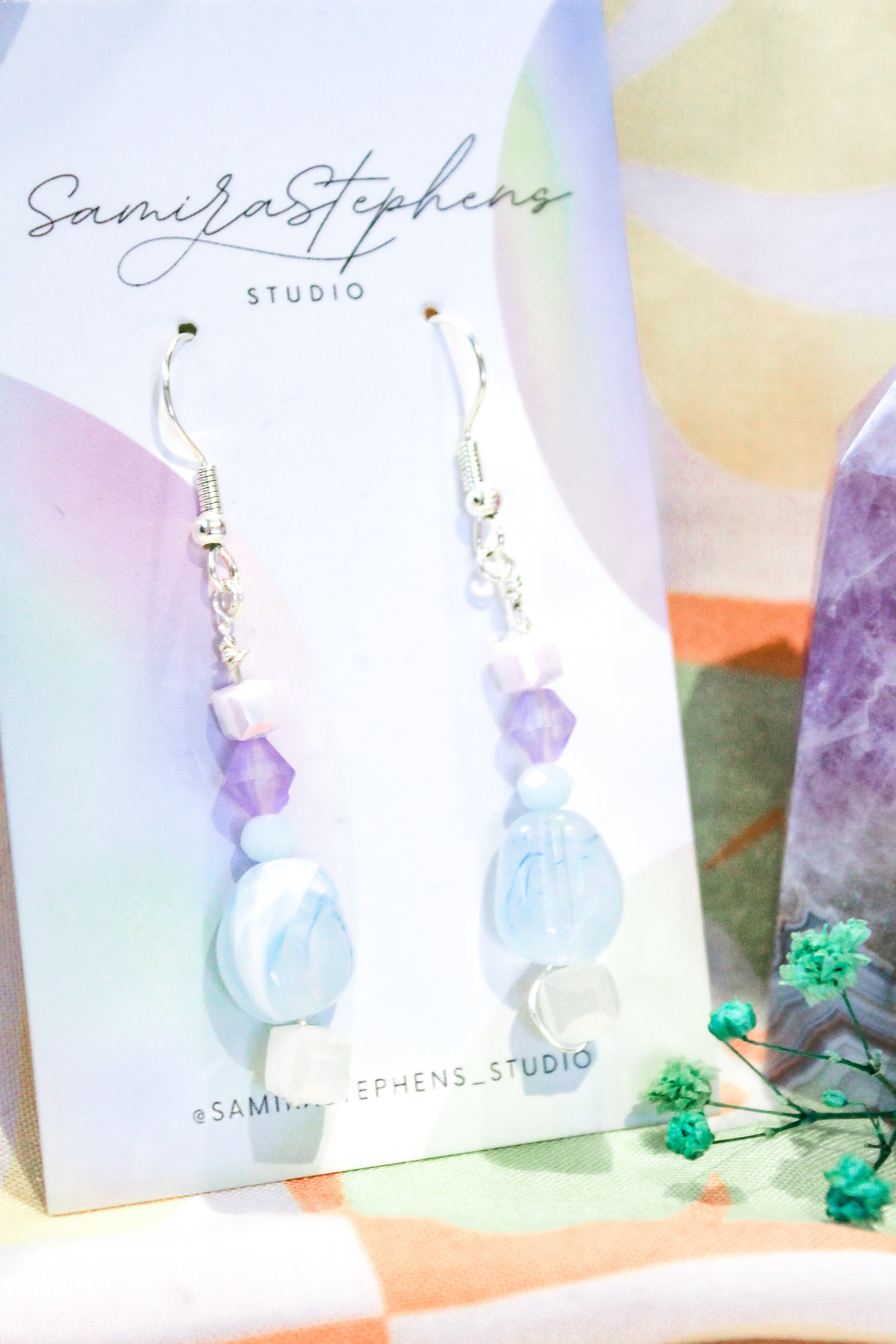 Ottavia Pastel Bead Drop Earrings in Blue