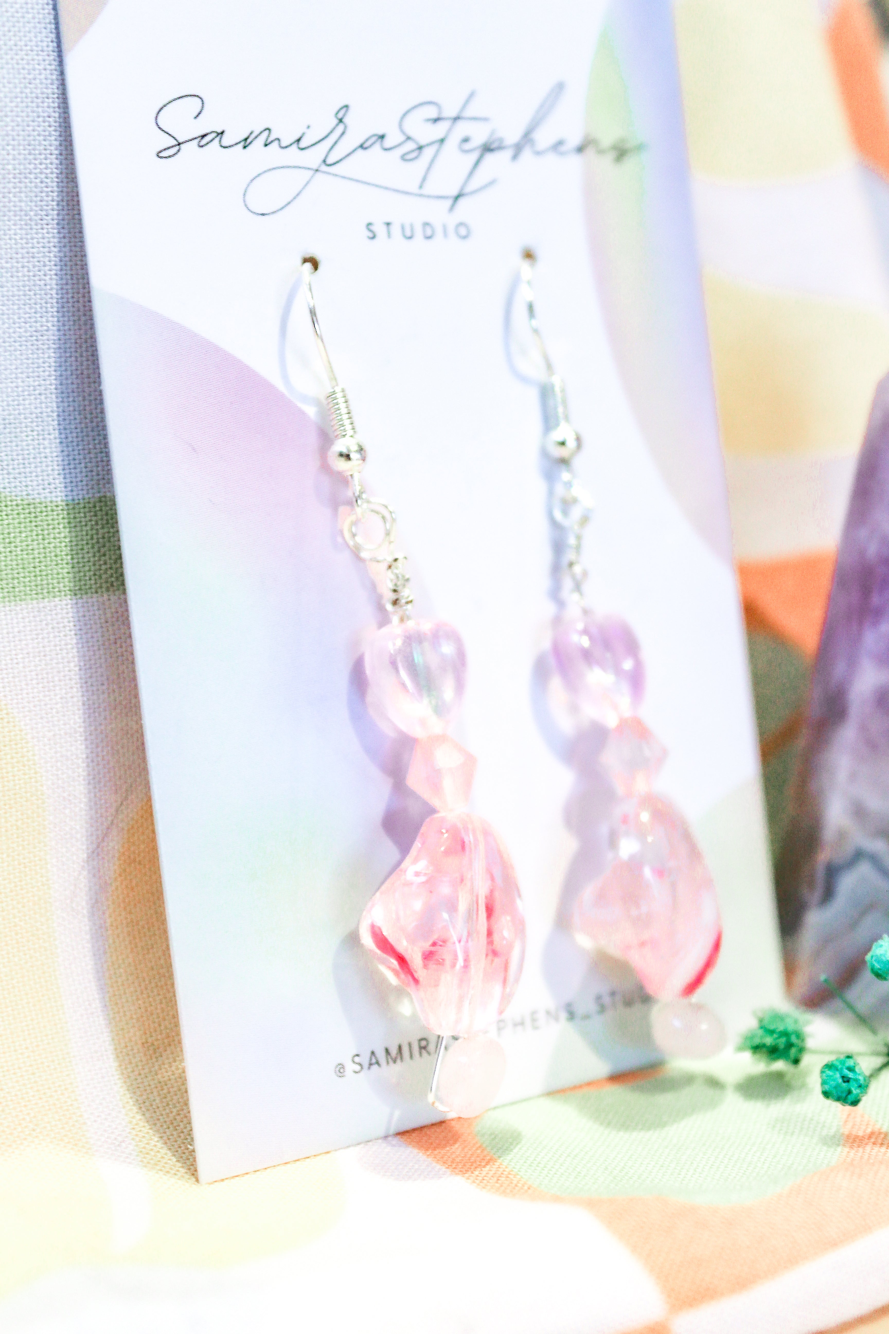 Rosalie Heart Drop Earrings in Pink