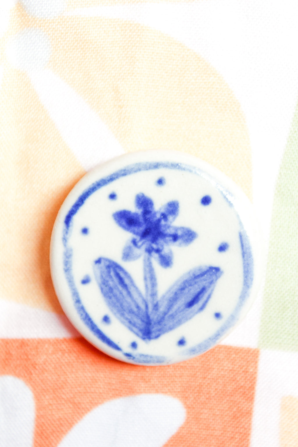 Lila Round Ceramic Magnet in Blue Bloom
