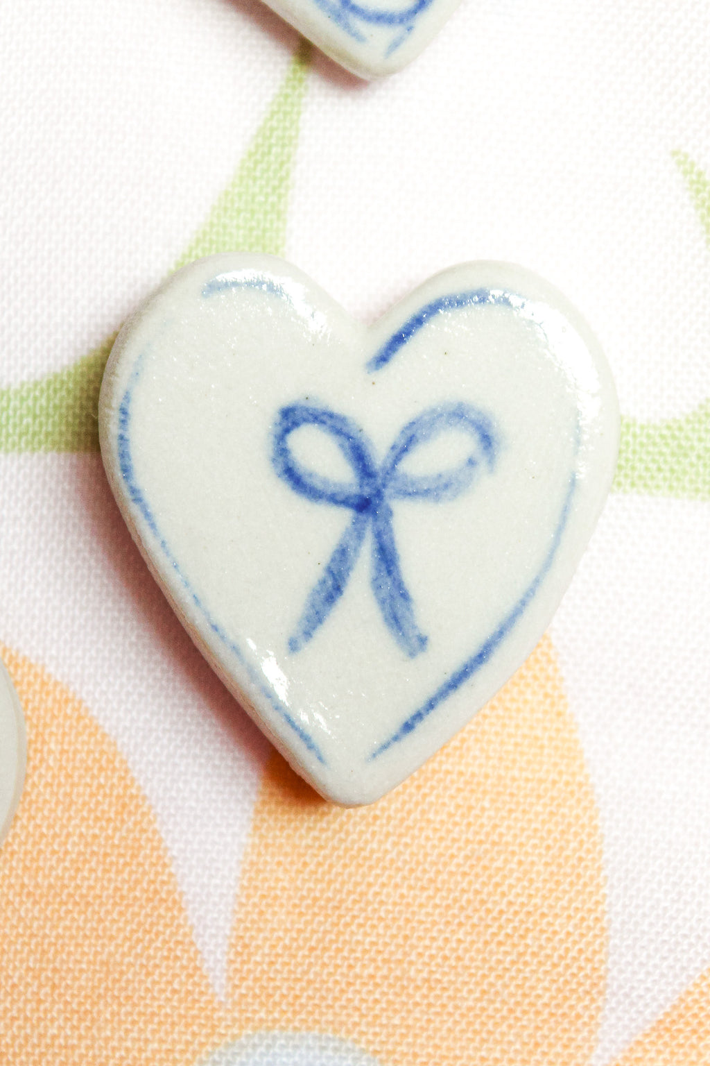 Lottie Small Heart Ceramic Magnet in Blue Bow