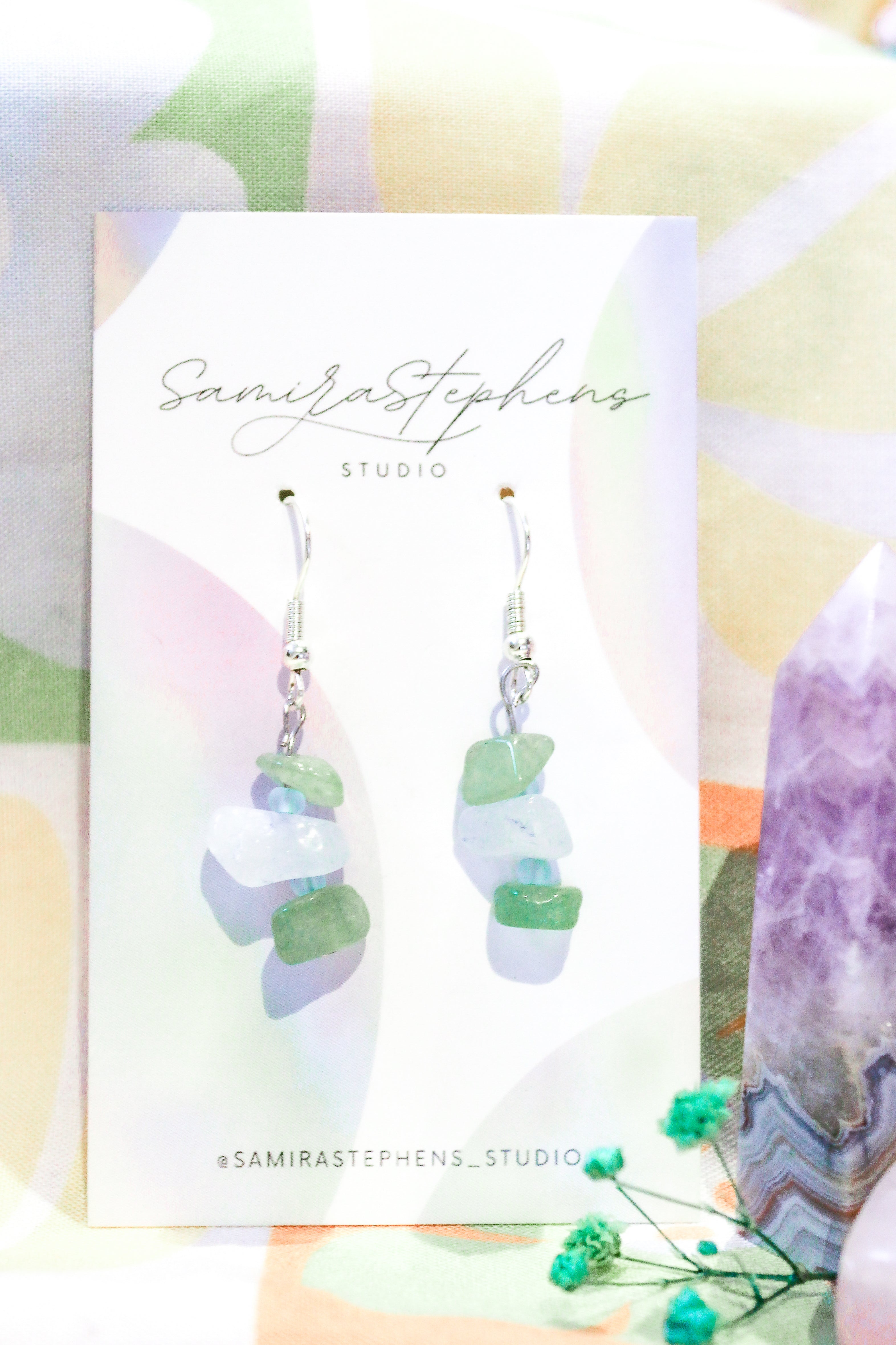 Valeria Crystal Drop Earrings in Green