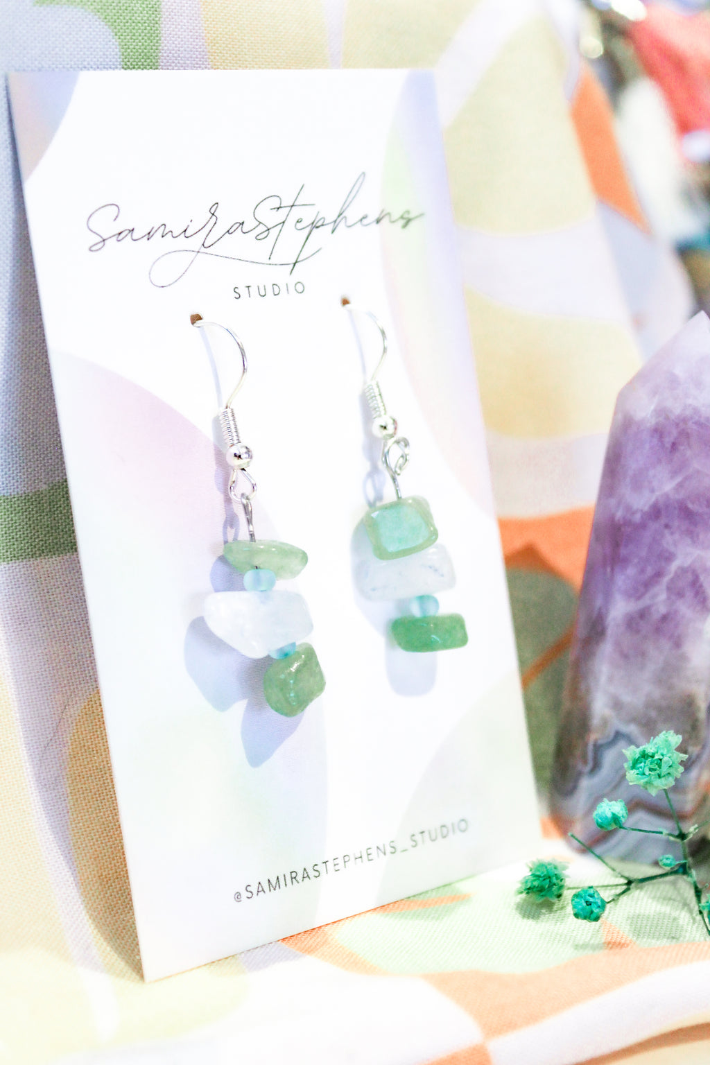 Valeria Crystal Drop Earrings in Green