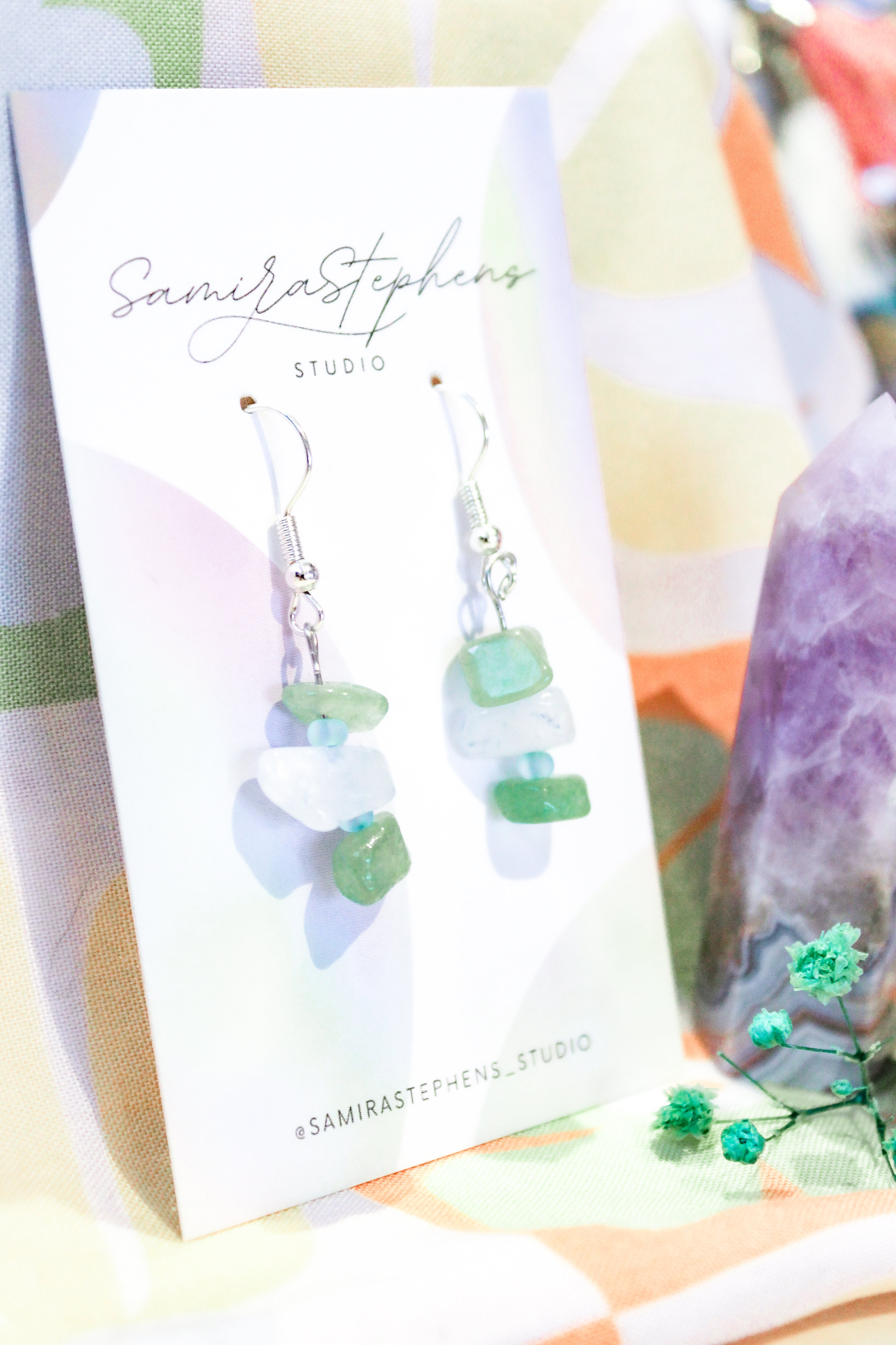Valeria Crystal Drop Earrings in Green