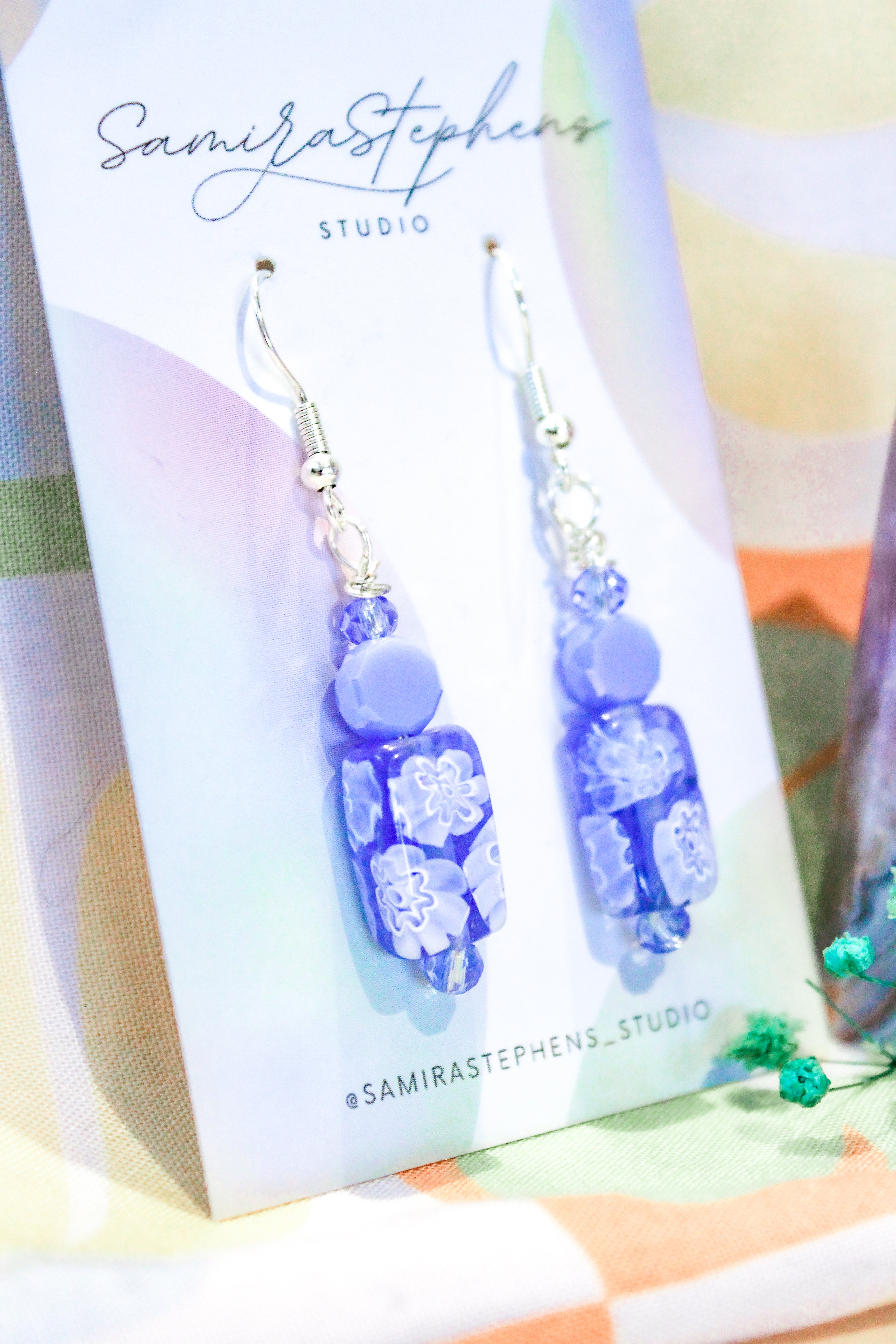 Alessandra Floral Drop Earrings in Blue