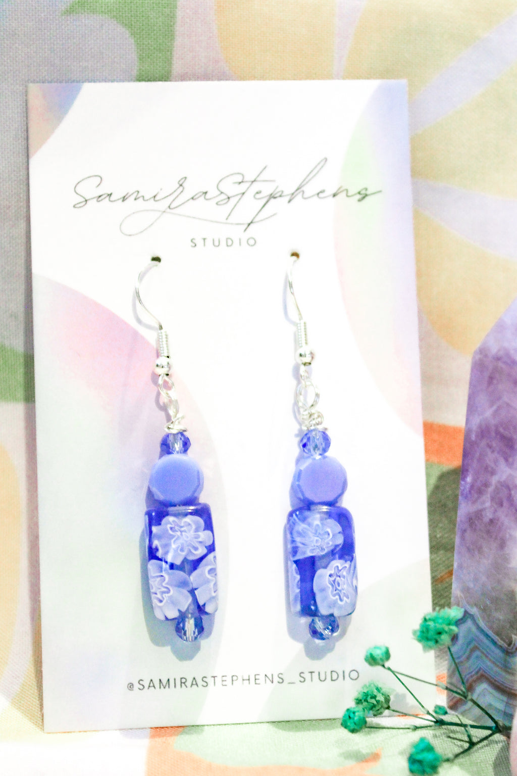 Alessandra Floral Drop Earrings in Blue