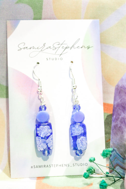Alessandra Floral Drop Earrings in Blue
