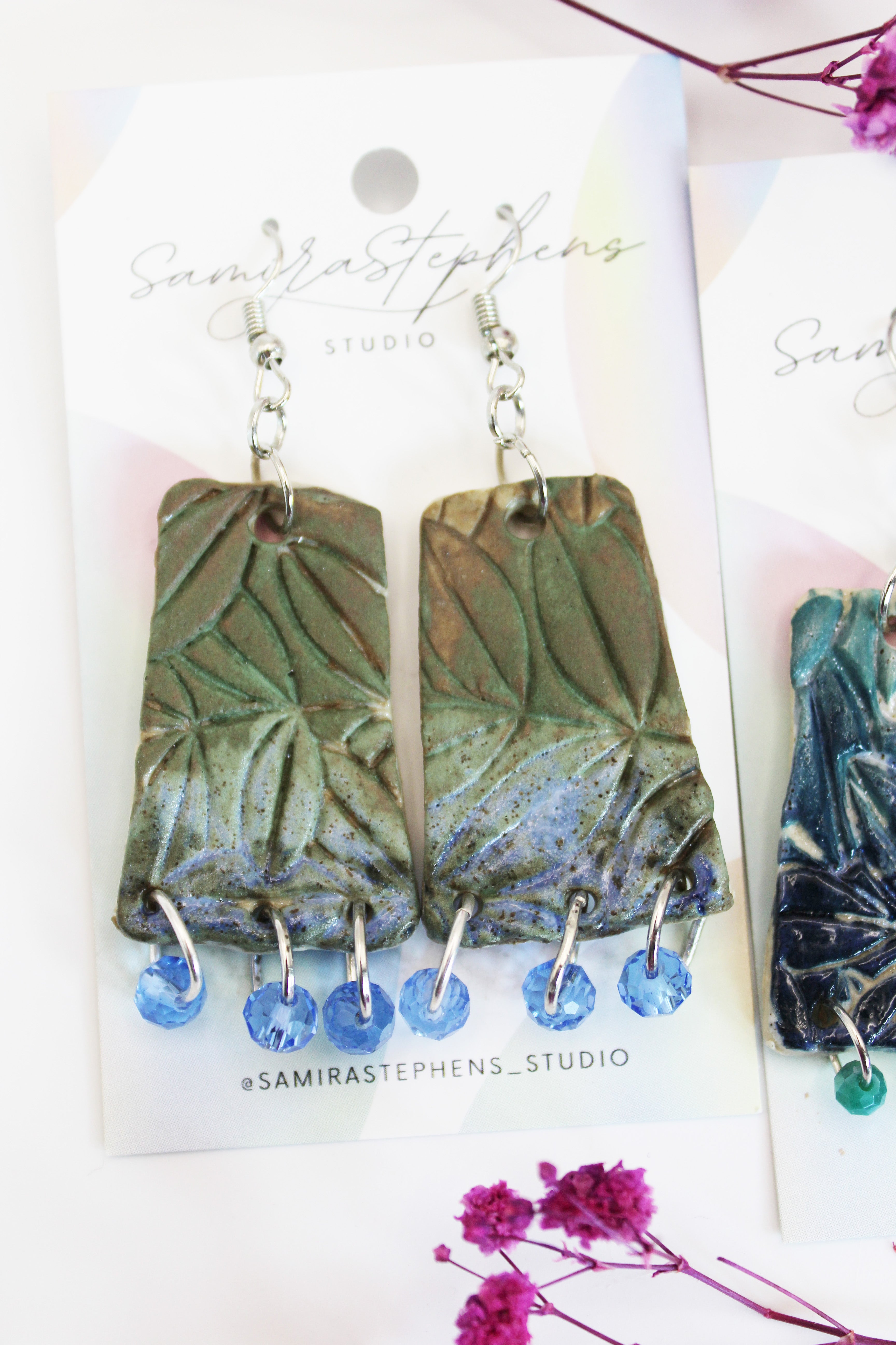 Vienna Leafy Rectangle Ceramic Earrings