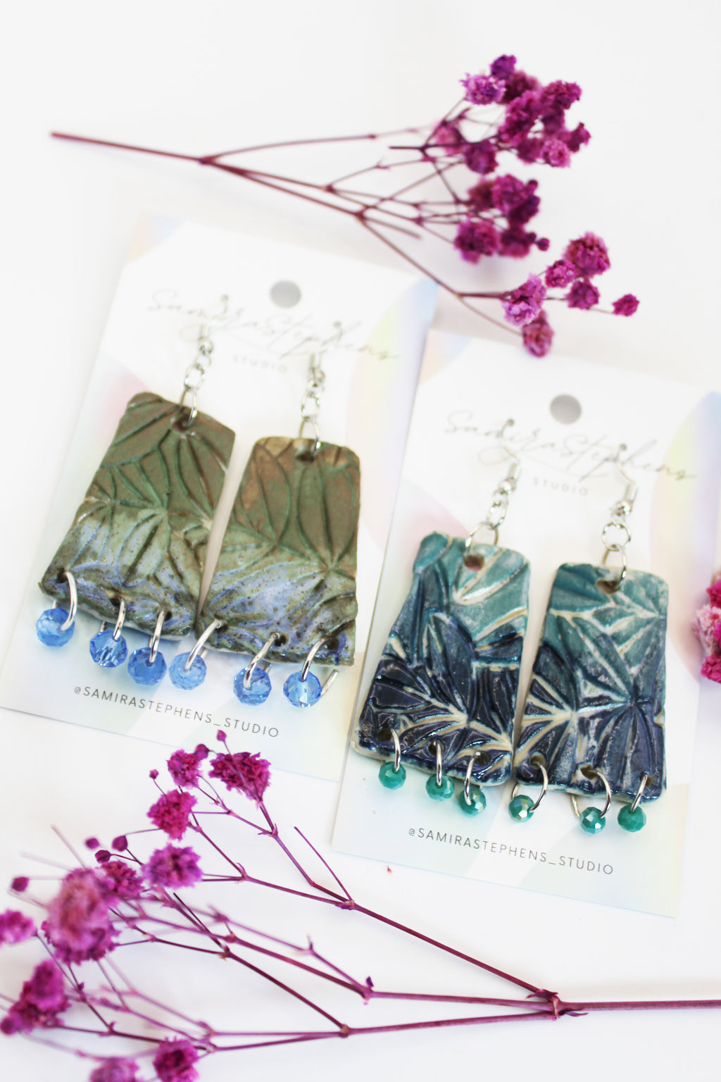 Vienna Leafy Rectangle Ceramic Earrings