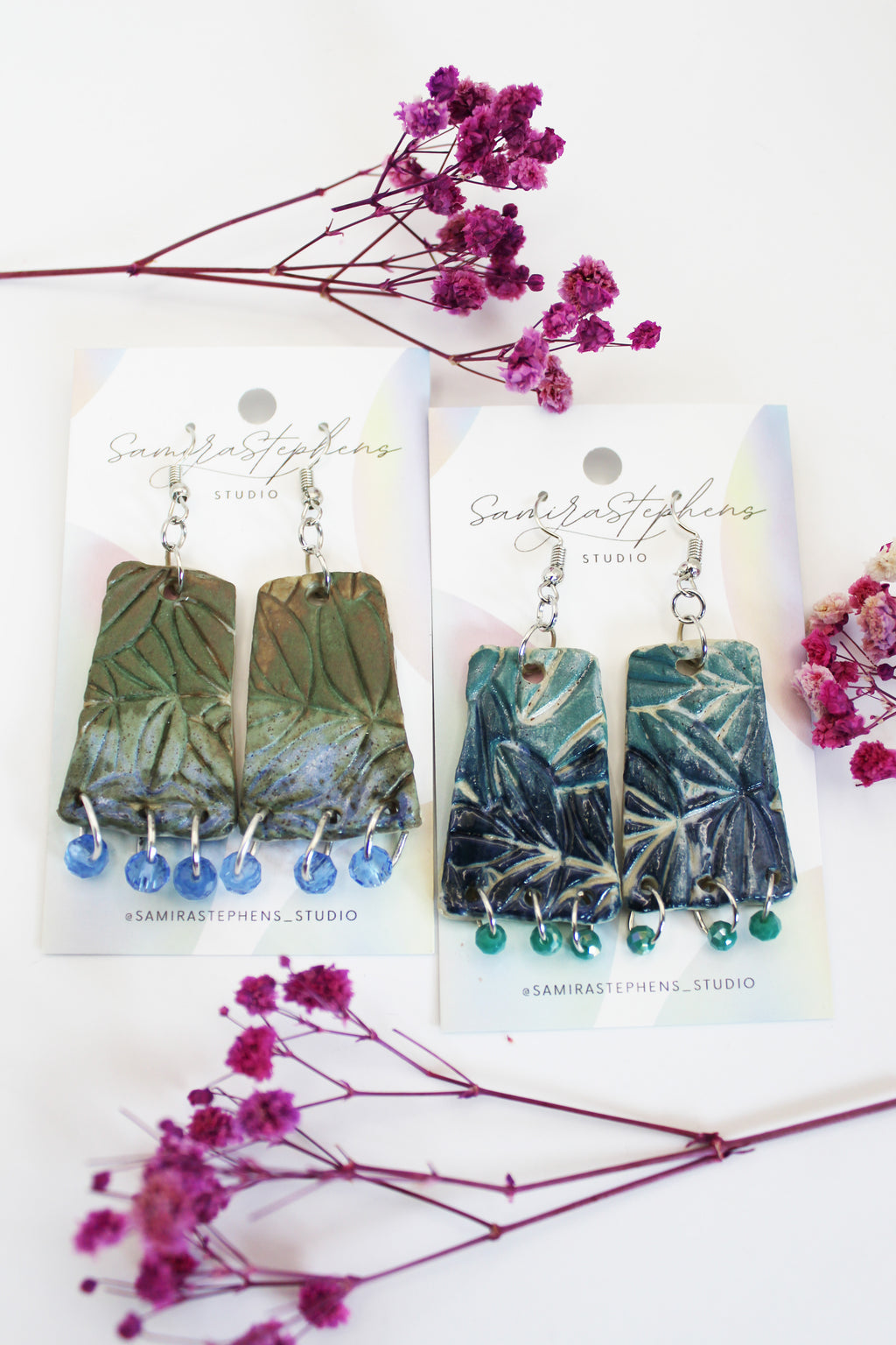 Vienna Leafy Rectangle Ceramic Earrings