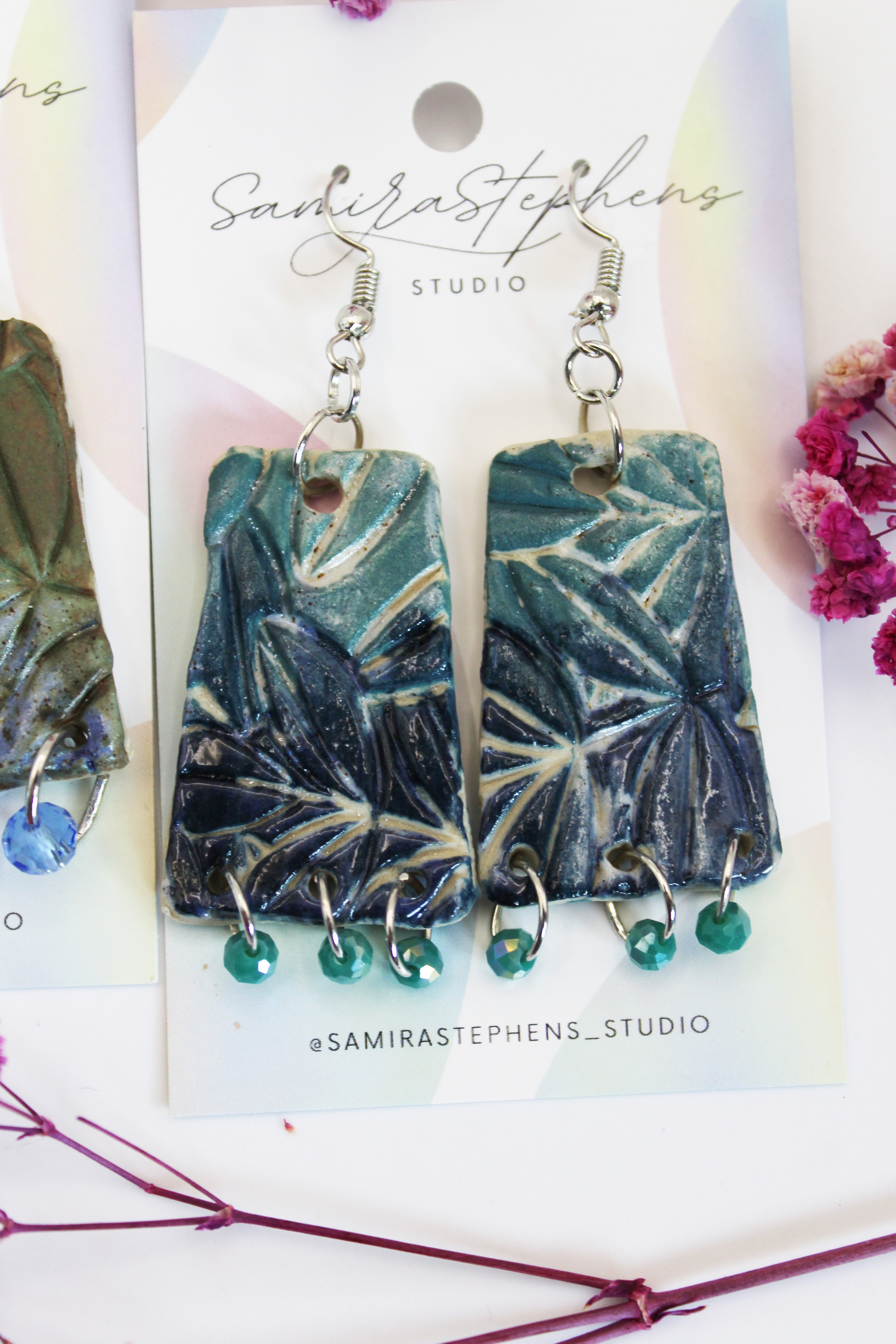 Vienna Leafy Rectangle Ceramic Earrings