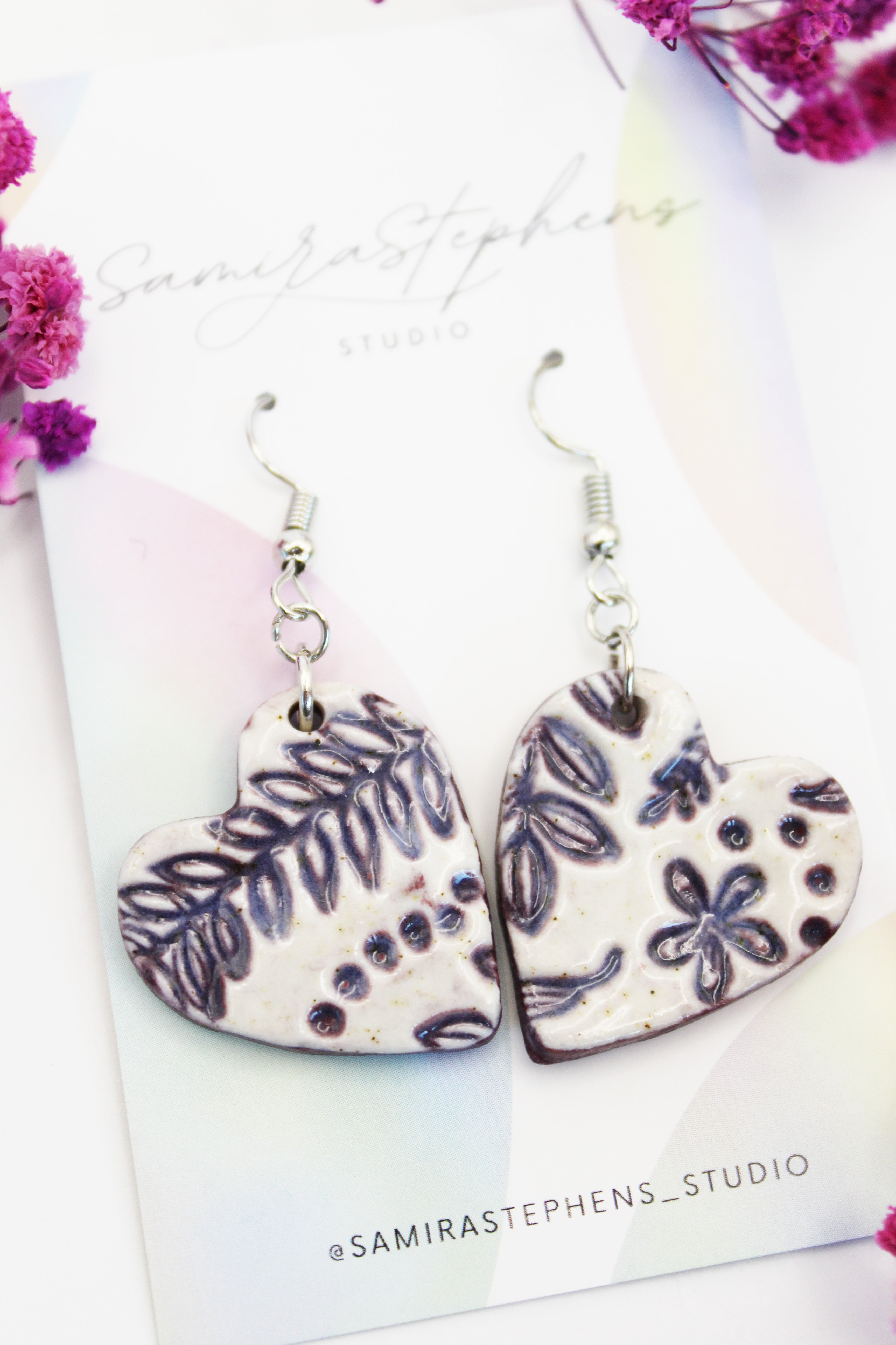Zoey Ceramic Heart Earrings in Purple