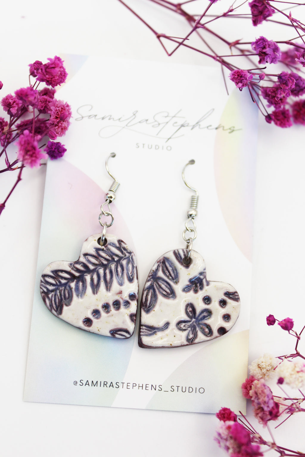 Zoey Ceramic Heart Earrings in Purple